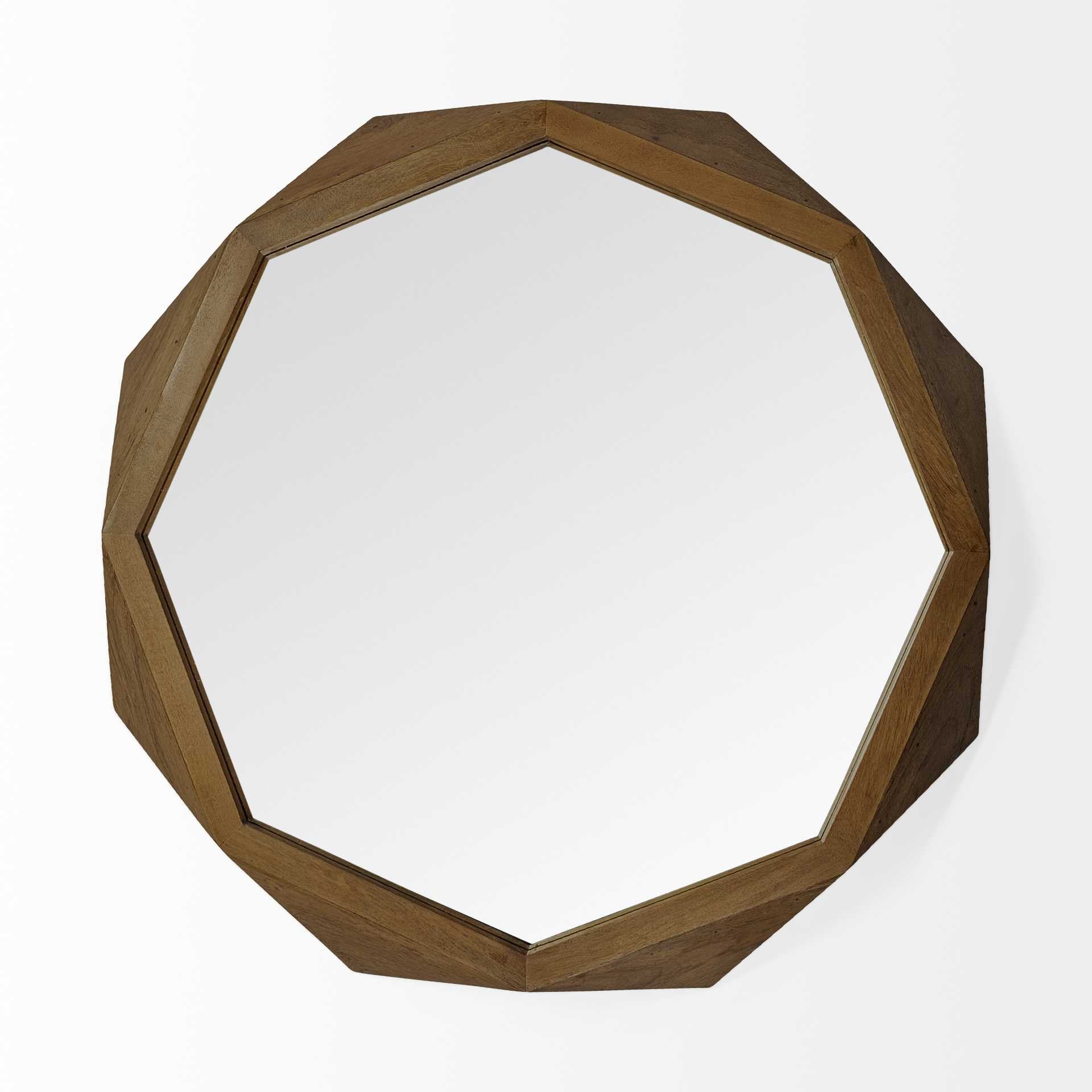 41" Octagon Brown Wood Frame Wall Mirror-Mirrors-DECOROLALA