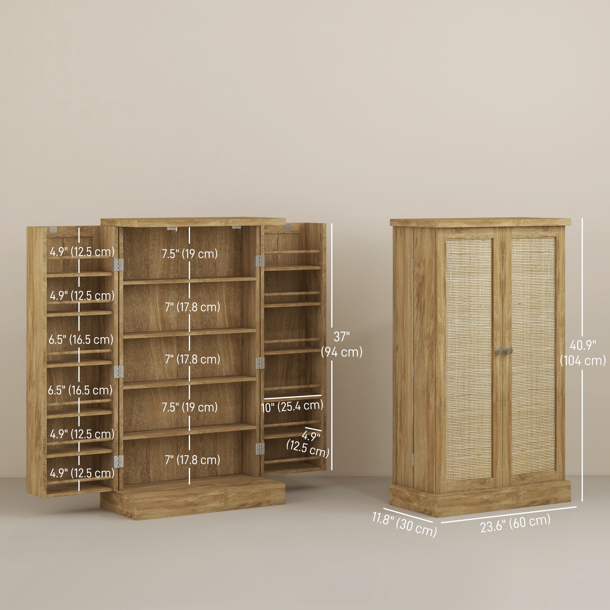 41" Rattan Kitchen Pantry Cabinet - 5-Tier Natural MDF Storage-Home Furnishings > Storage & Organization > Kitchen Pantry Cabinets-DECOROLALA