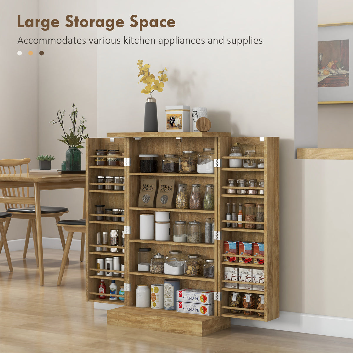 41" Rattan Kitchen Pantry Cabinet - 5-Tier Natural MDF Storage-Home Furnishings > Storage & Organization > Kitchen Pantry Cabinets-DECOROLALA