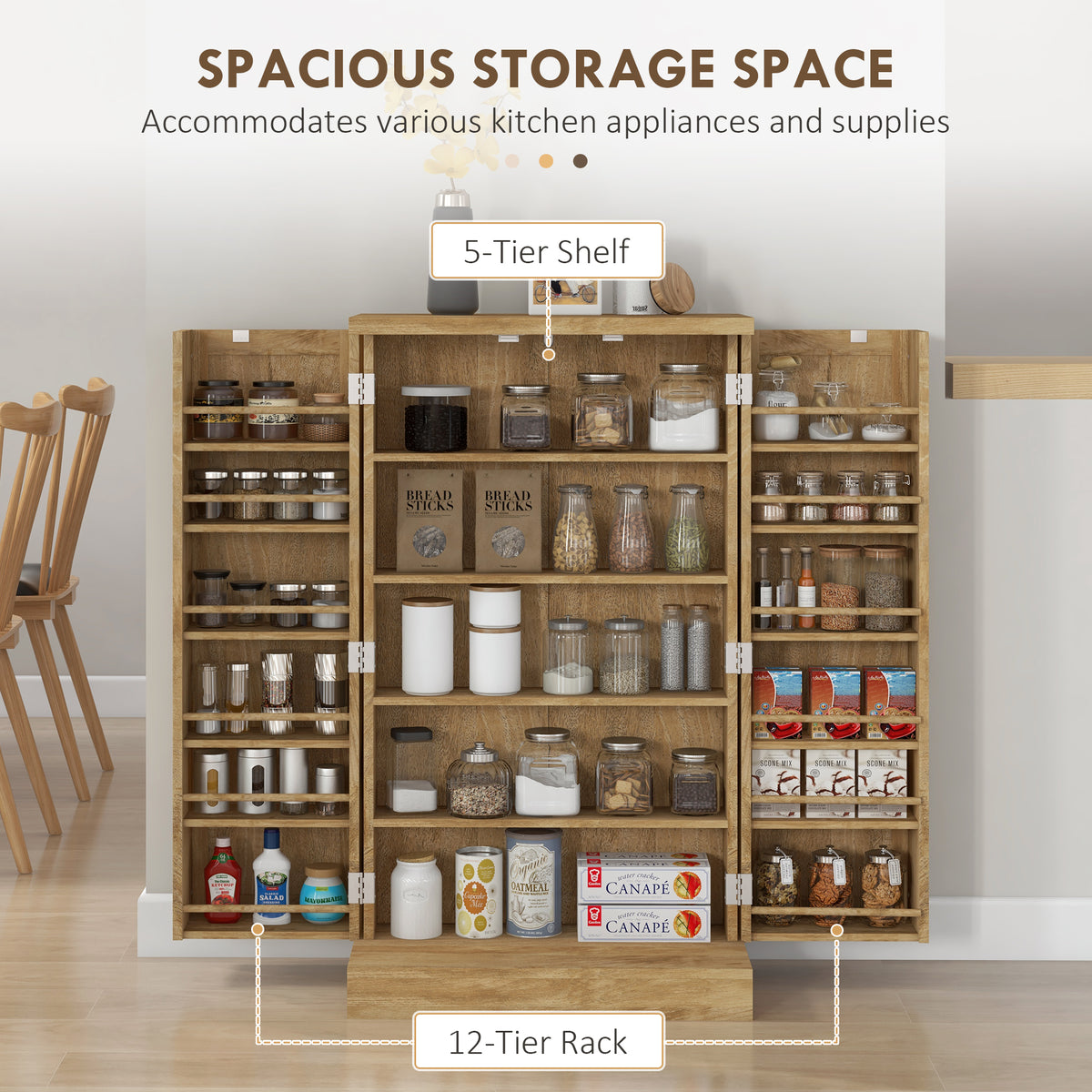 41" Rattan Kitchen Pantry Cabinet - 5-Tier Natural MDF Storage-Home Furnishings > Storage & Organization > Kitchen Pantry Cabinets-DECOROLALA
