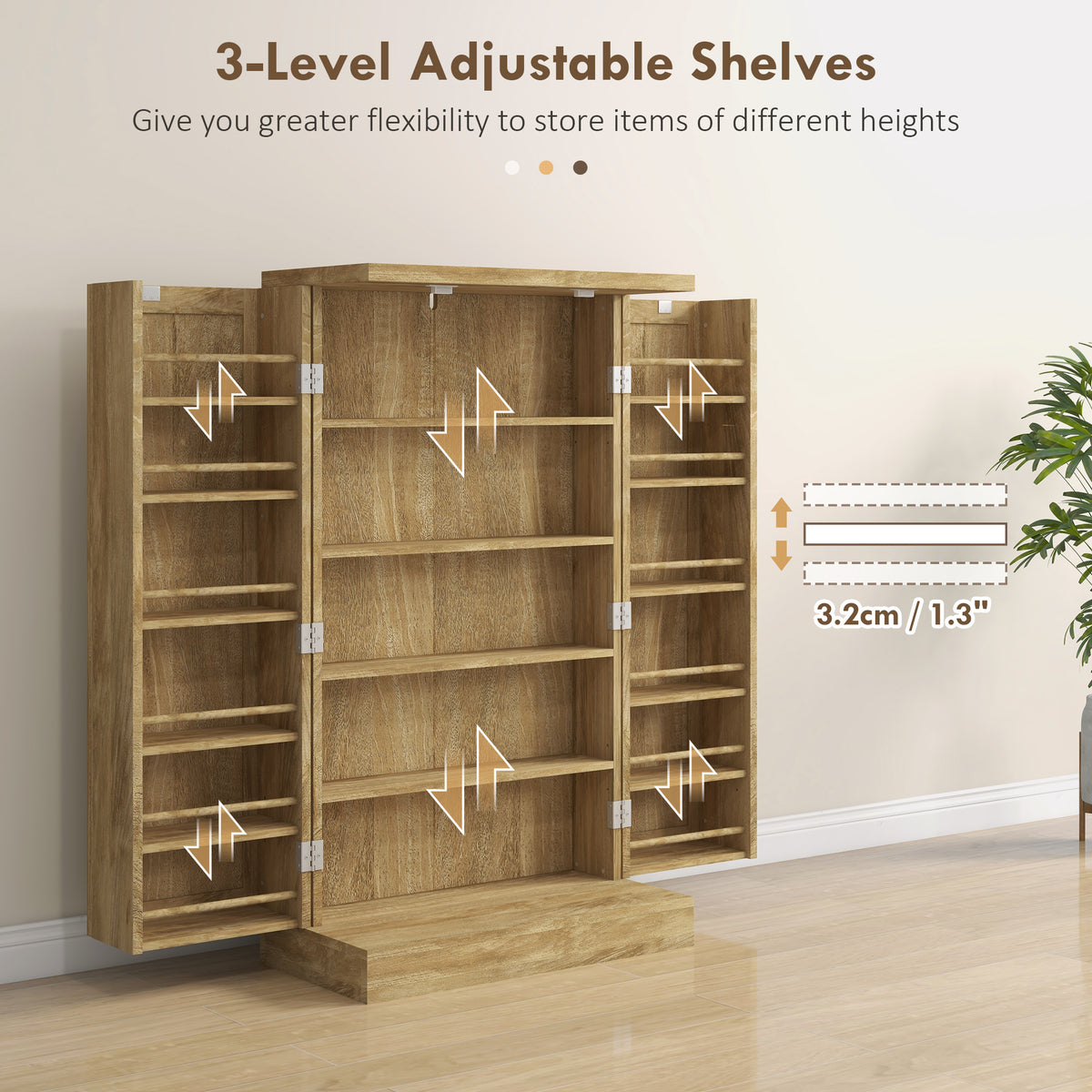 41" Rattan Kitchen Pantry Cabinet - 5-Tier Natural MDF Storage-Home Furnishings > Storage & Organization > Kitchen Pantry Cabinets-DECOROLALA