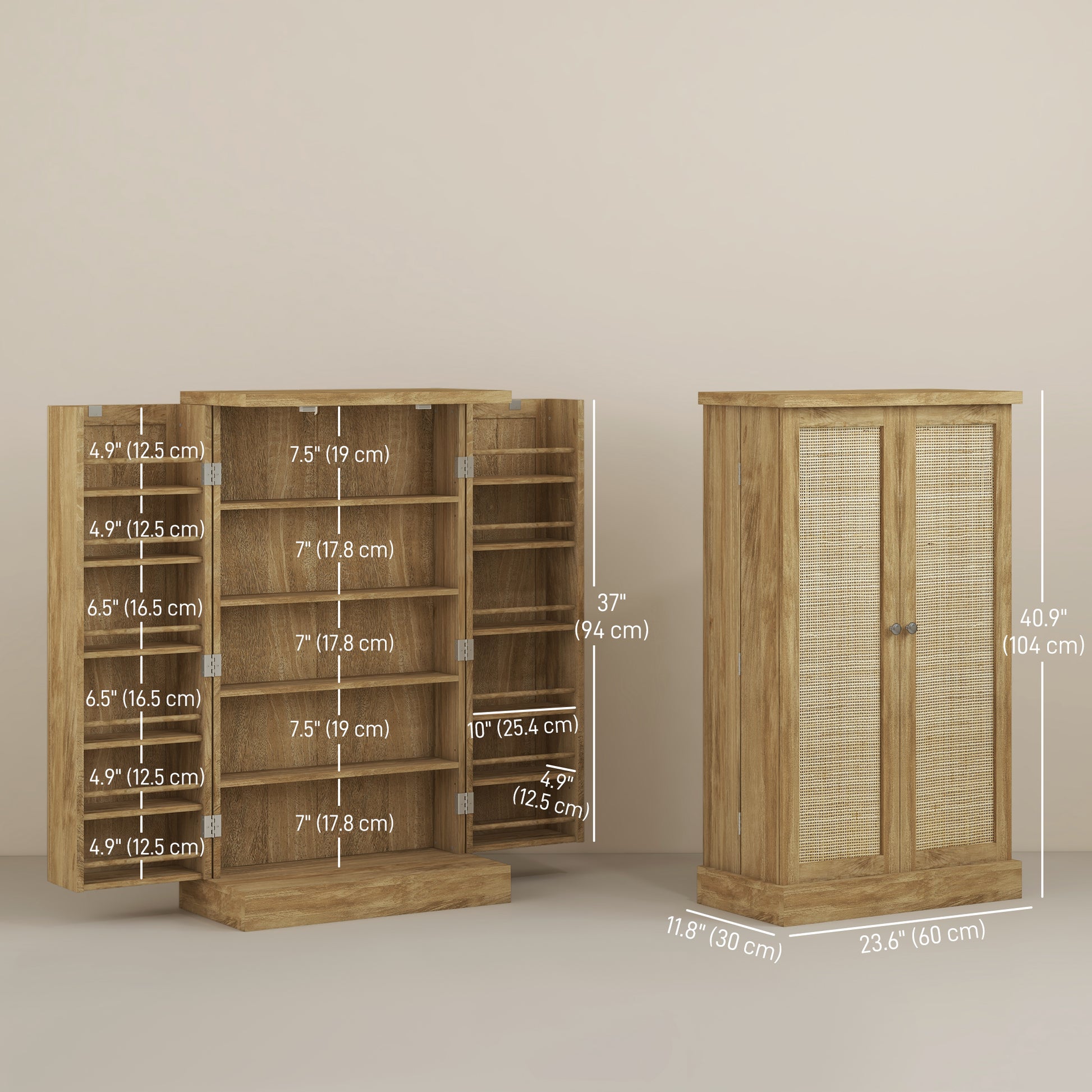 41" Rattan Kitchen Storage Cabinet, Food Pantry Cabinet with 5-Tier Shelf 12 Spice Racks Adjustable Shelves Natural-Home Furnishings > Storage & Organization > Kitchen Pantry Cabinets-DECOROLALA