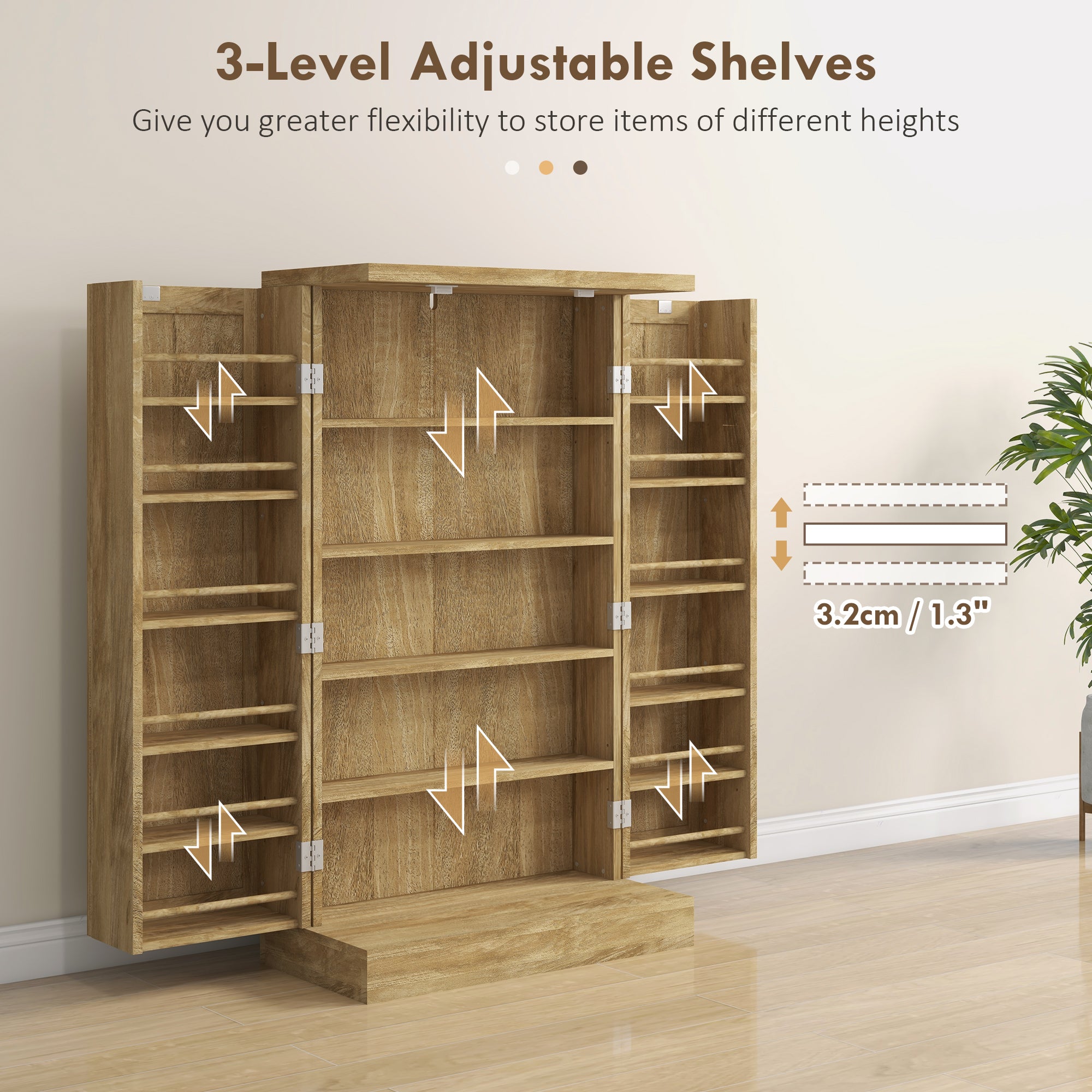 41" Rattan Kitchen Storage Cabinet, Food Pantry Cabinet with 5-Tier Shelf 12 Spice Racks Adjustable Shelves Natural-Home Furnishings > Storage & Organization > Kitchen Pantry Cabinets-DECOROLALA