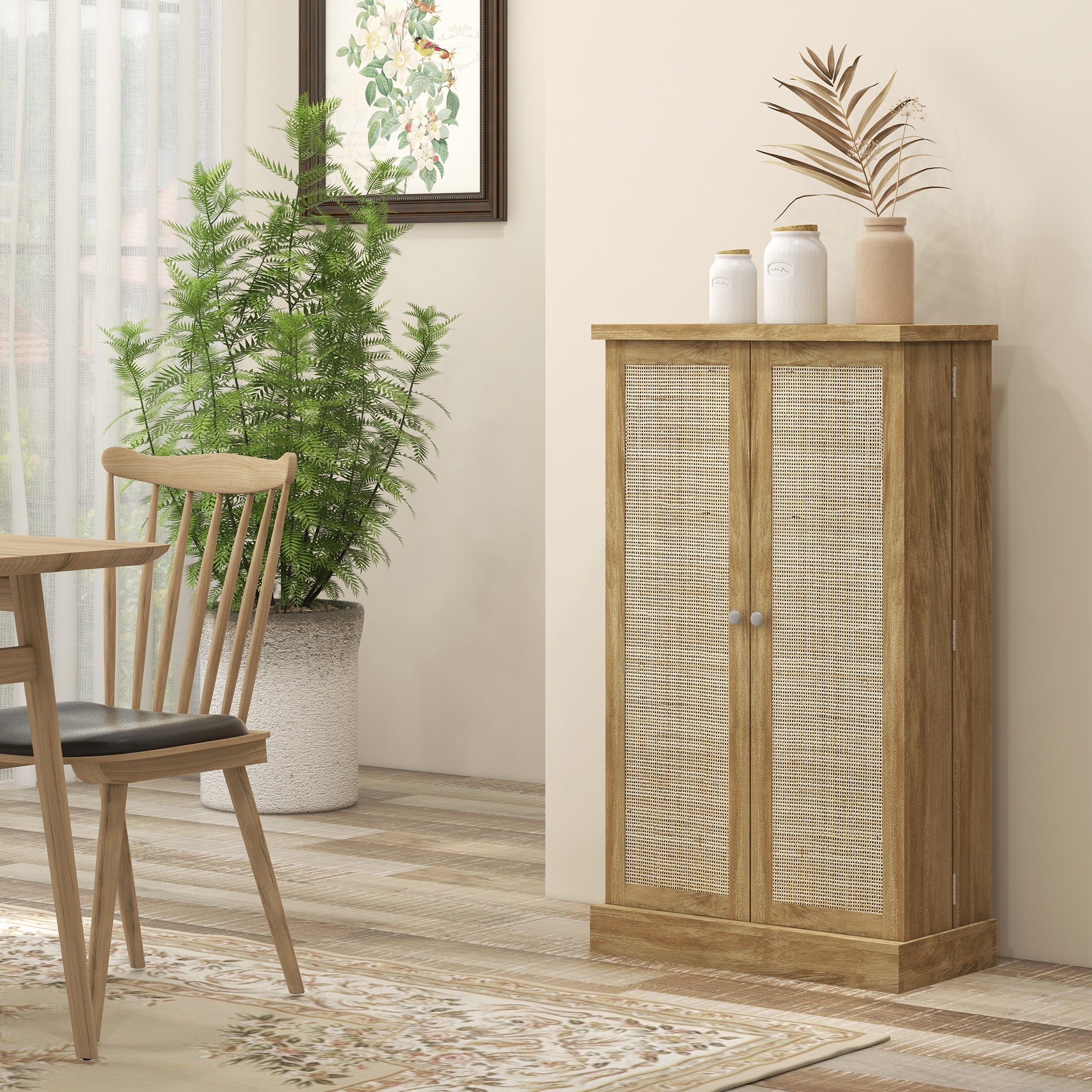 41" Rattan Kitchen Storage Cabinet, Food Pantry Cabinet with 5-Tier Shelf 12 Spice Racks Adjustable Shelves Natural-Home Furnishings > Storage & Organization > Kitchen Pantry Cabinets-DECOROLALA