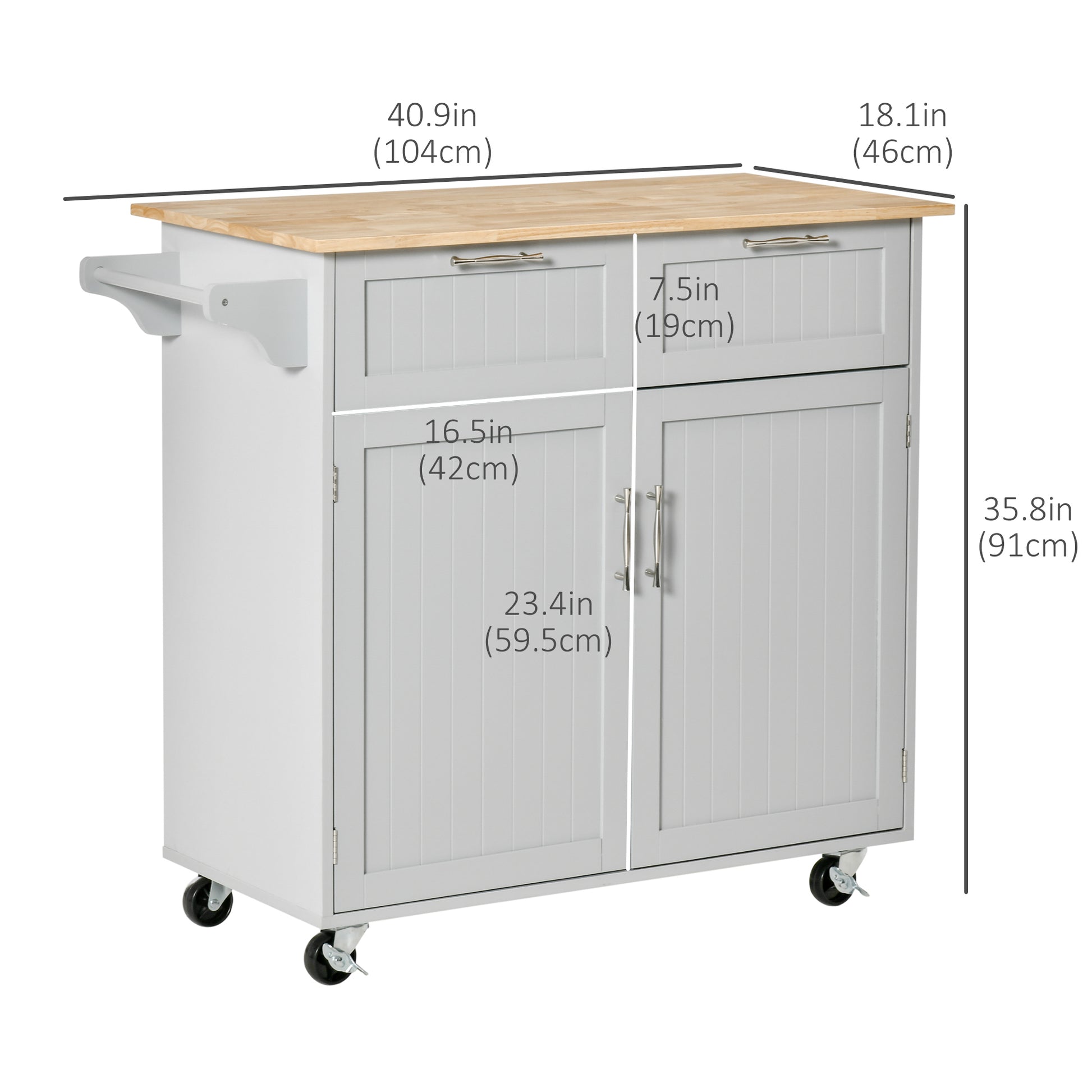 41" Rolling Kitchen Island with Solid Wood Top - Grey-DECOROLALA