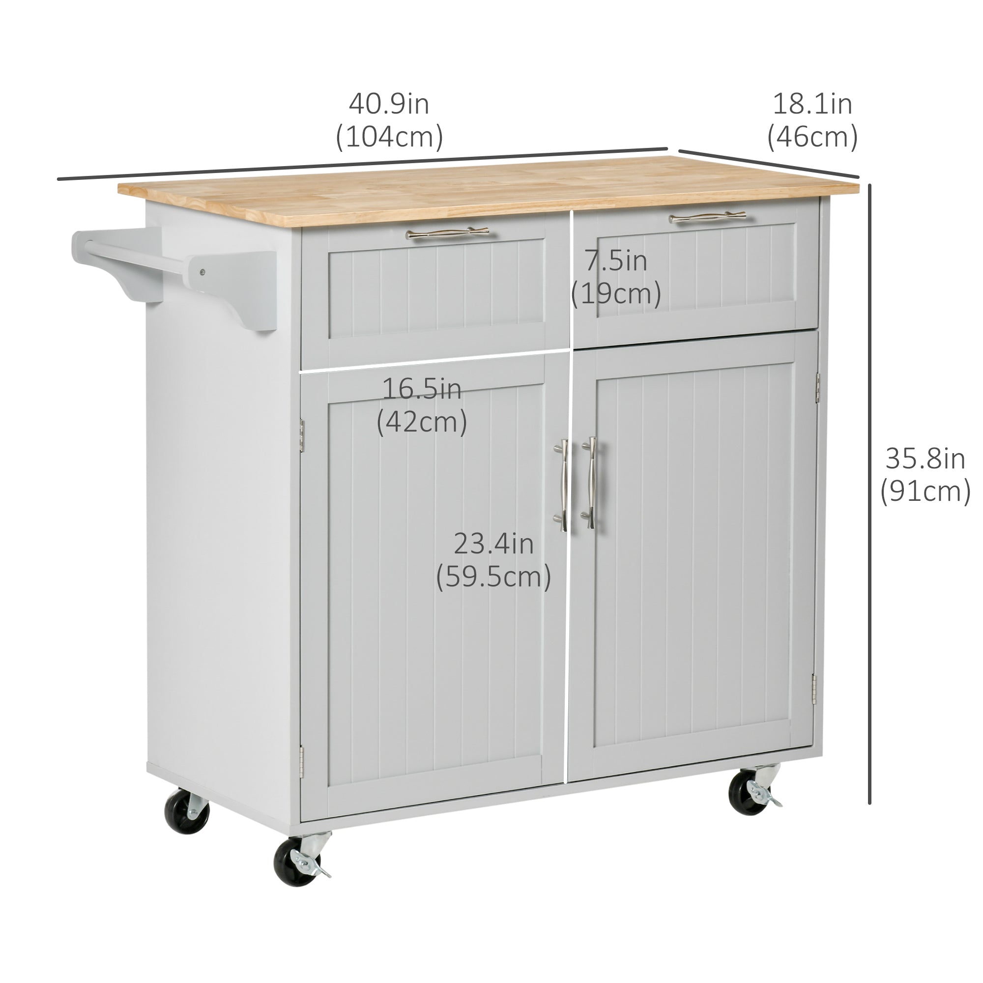 41" Rolling Kitchen Island with Solid Wood Top - Grey-DECOROLALA