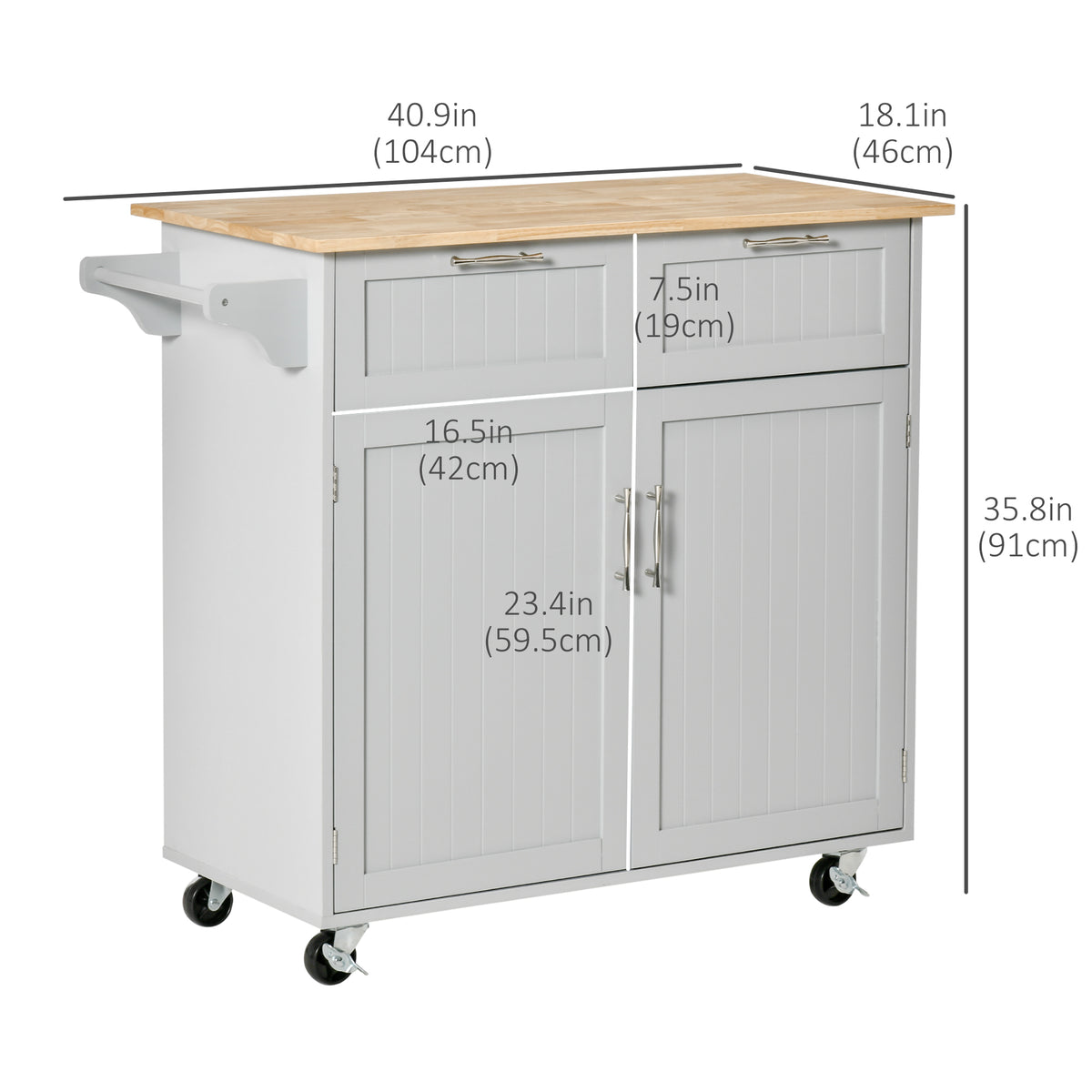 41" Rolling Kitchen Island with Solid Wood Top - Grey-DECOROLALA