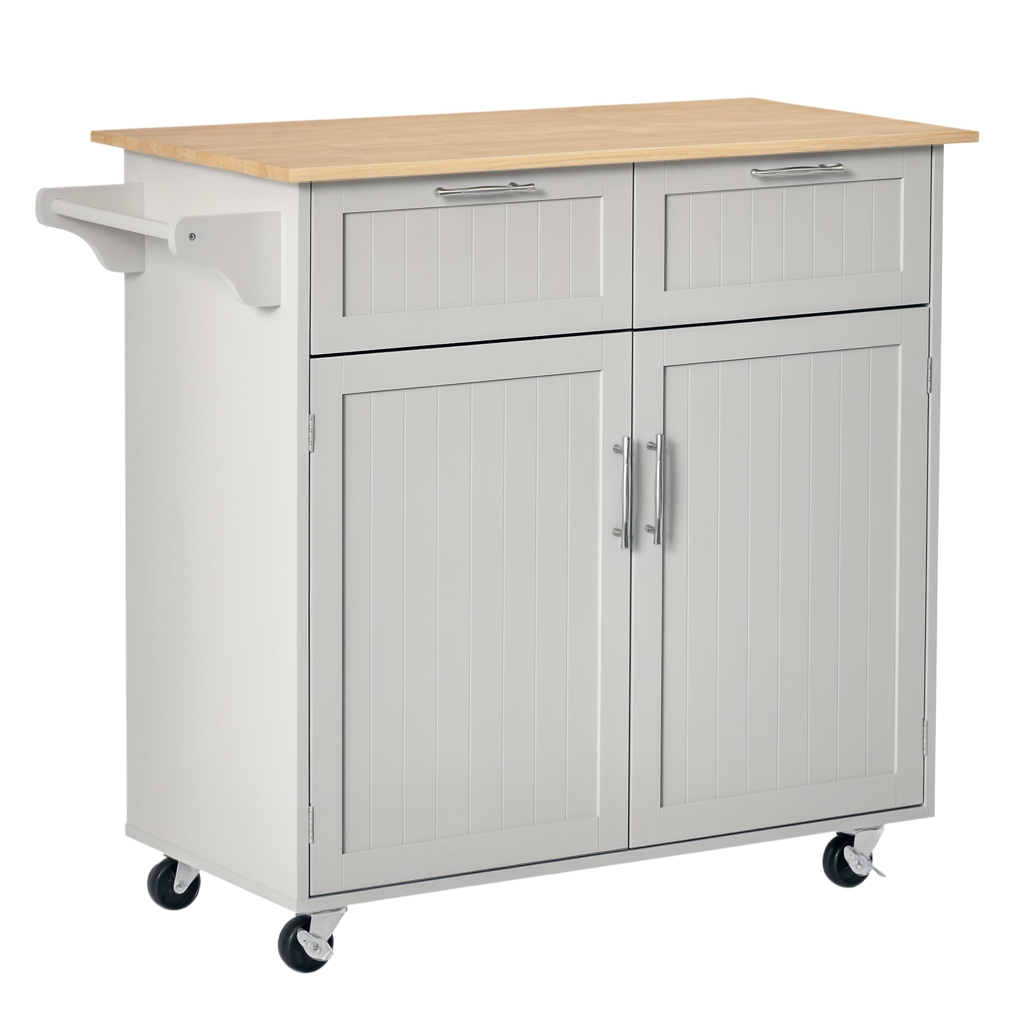 41" Rolling Kitchen Island with Solid Wood Top - Grey-DECOROLALA