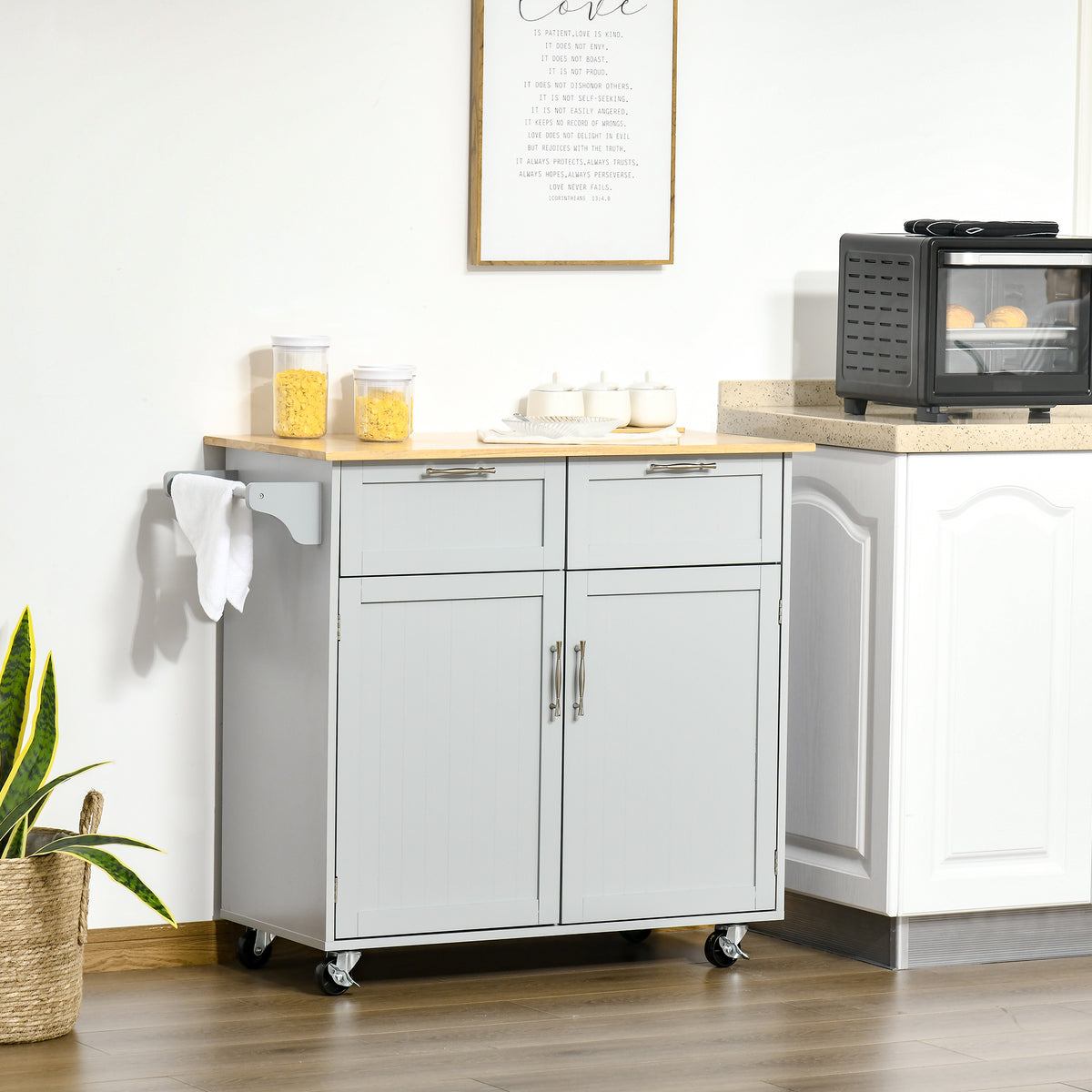 41" Rolling Kitchen Island with Solid Wood Top - Grey-DECOROLALA