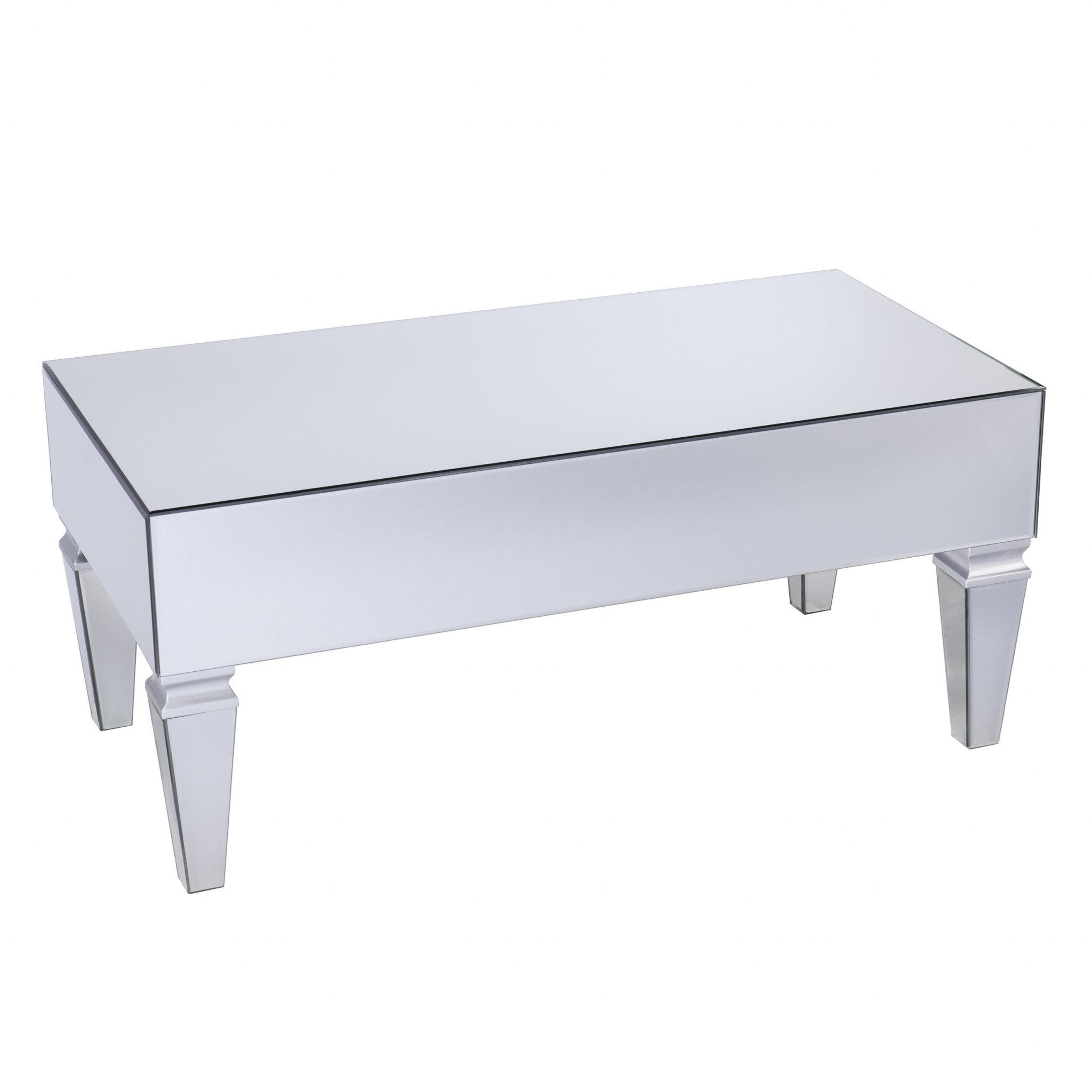 41" Silver Glass With Iron Mirrored Coffee Table-Coffee Tables-DECOROLALA