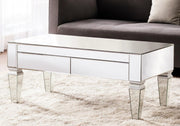 41" Silver Glass With Iron Mirrored Coffee Table-Coffee Tables-DECOROLALA