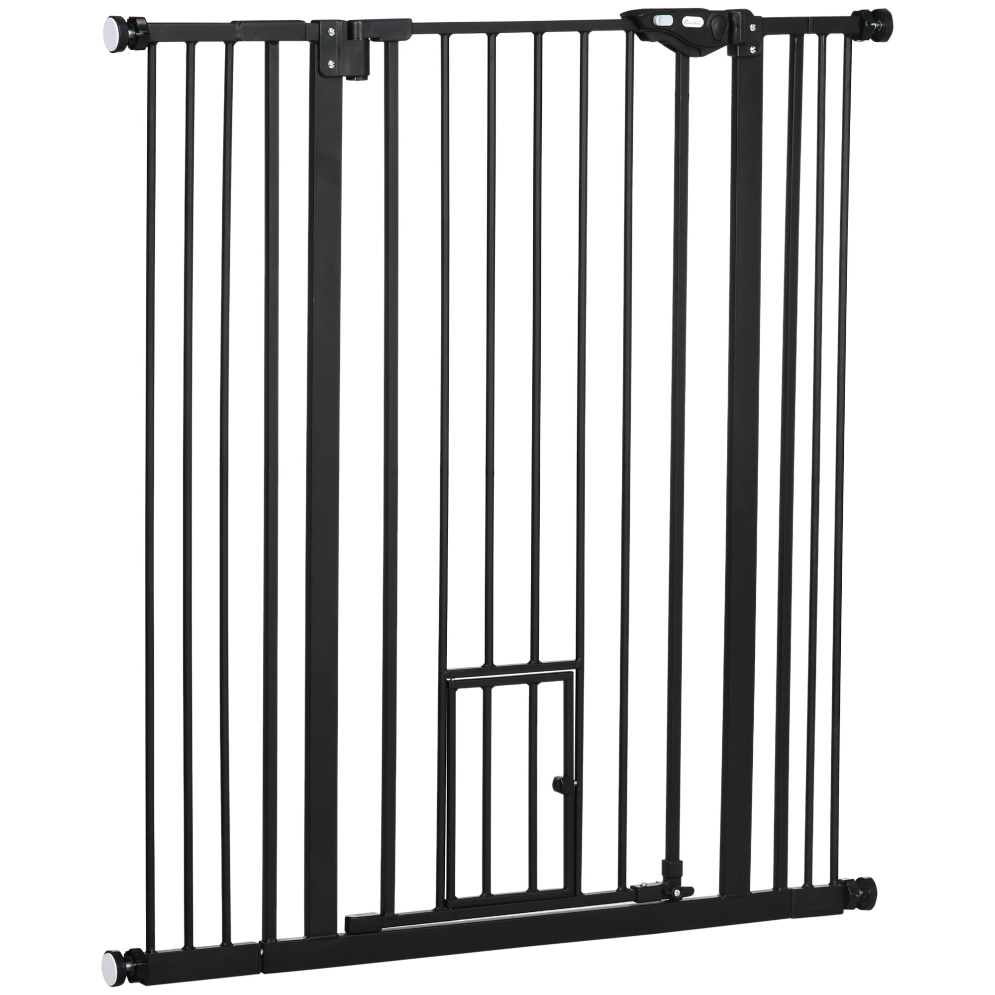 41" Steel Indoor Dog Gate with Small Cat Door - Black-Dogs-DECOROLALA
