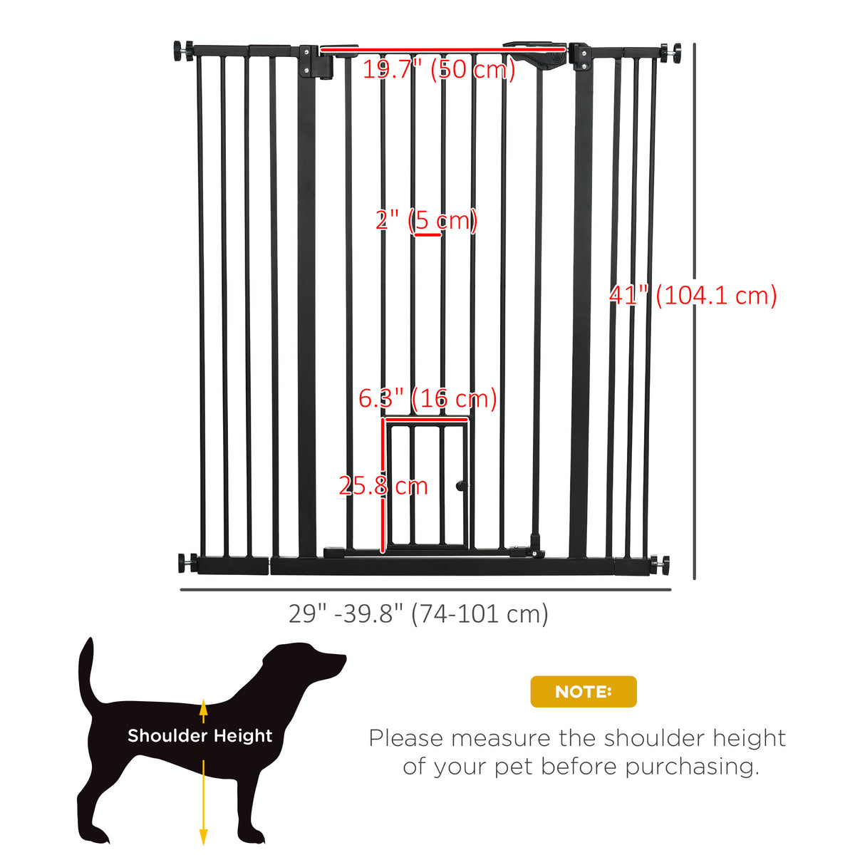 41" Steel Indoor Dog Gate with Small Cat Door - Black-Dogs-DECOROLALA