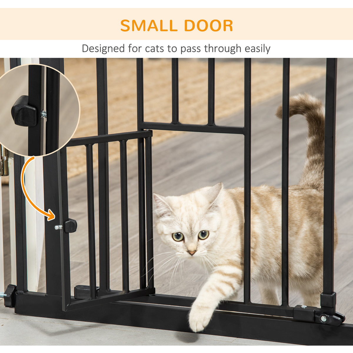 41" Steel Indoor Dog Gate with Small Cat Door - Black-Dogs-DECOROLALA