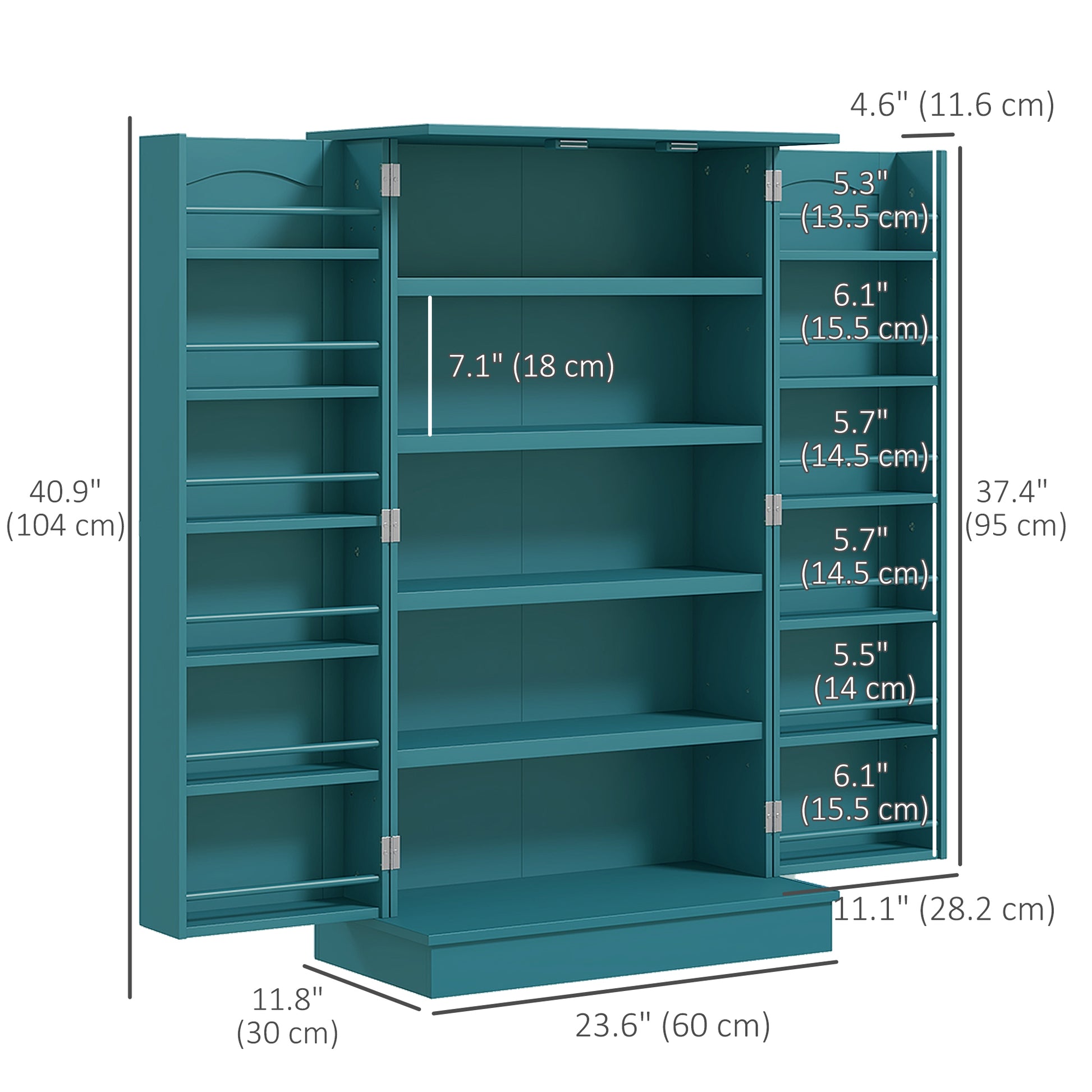 41" Storage Cabinet, 2-Door Kitchen Pantry Cabinet with 5-tier Shelving, 12 Spice Racks, Adjustable Shelves, Teal Blue-Home Furnishings > Storage & Organization > Kitchen Pantry Cabinets-DECOROLALA