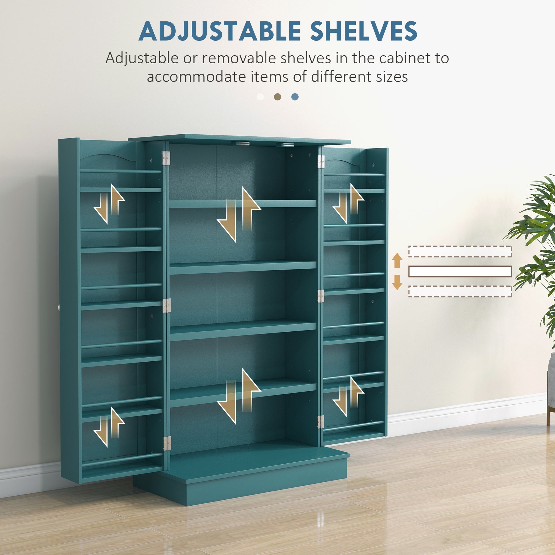 41" Storage Cabinet, 2-Door Kitchen Pantry Cabinet with 5-tier Shelving, 12 Spice Racks, Adjustable Shelves, Teal Blue-Home Furnishings > Storage & Organization > Kitchen Pantry Cabinets-DECOROLALA