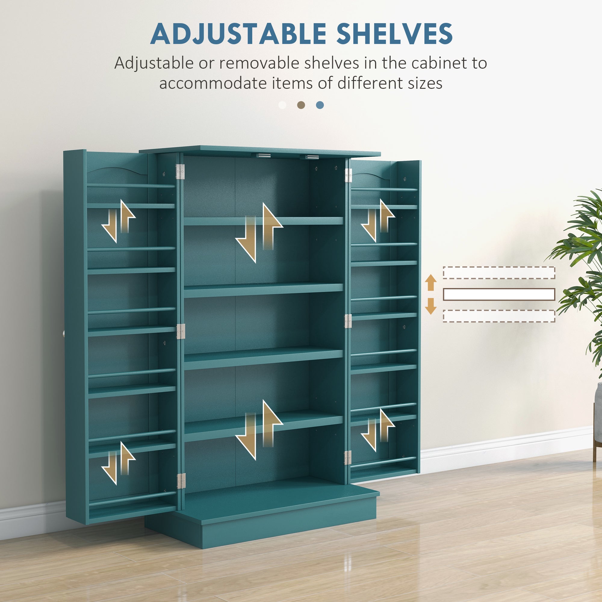 41" Storage Cabinet, 2-Door Kitchen Pantry Cabinet with 5-tier Shelving, 12 Spice Racks, Adjustable Shelves, Teal Blue-Home Furnishings > Storage & Organization > Kitchen Pantry Cabinets-DECOROLALA