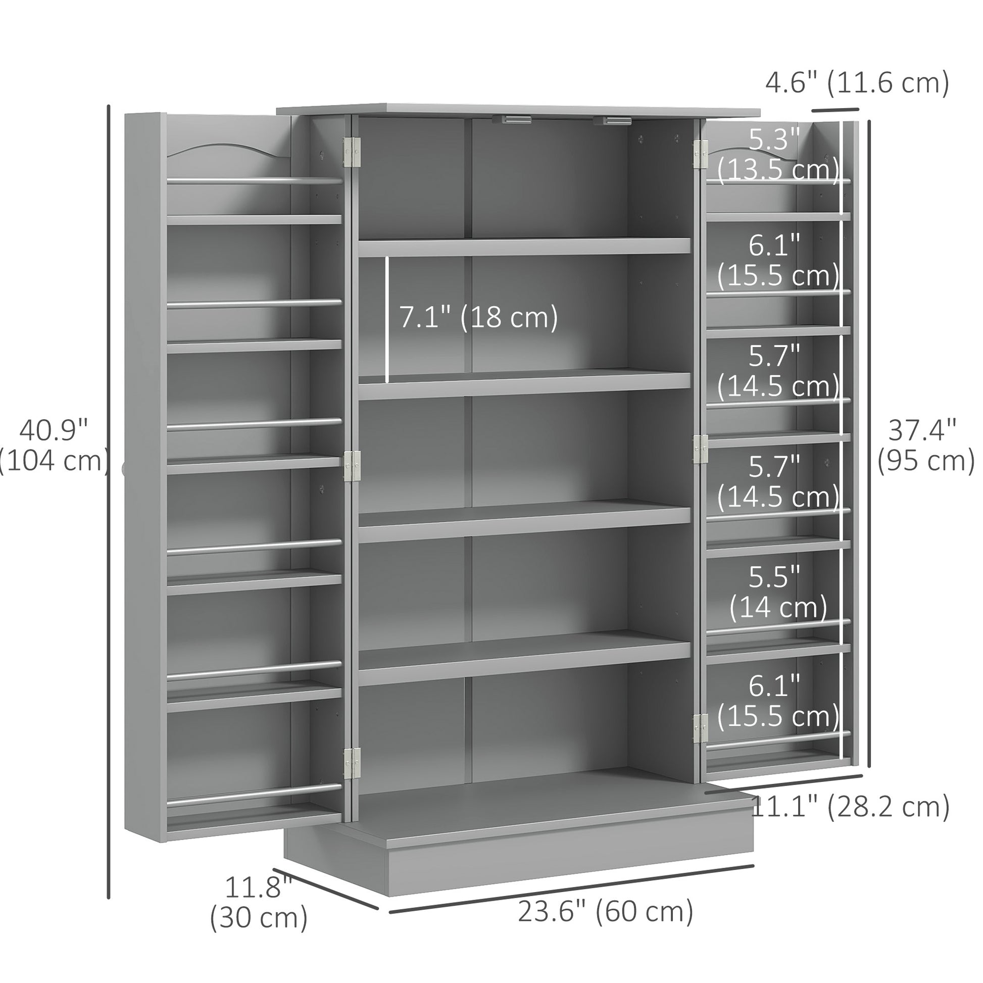 41" Storage Cabinet, 2-Door Kitchen Pantry Cabinet with 5-tier Shelving, 12 Spice Racks and Adjustable Shelves, Grey-Home Furnishings > Storage & Organization > Kitchen Pantry Cabinets-DECOROLALA