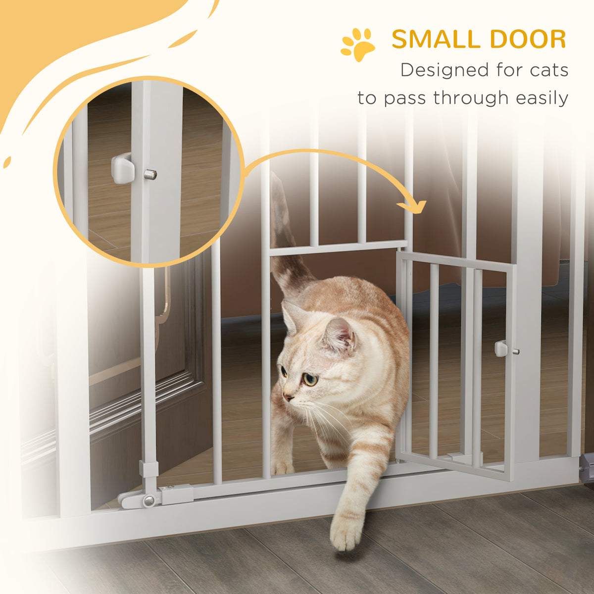 41" White Steel Indoor Dog Gate - 29"-31.5" Wide with Cat Door-Dogs-DECOROLALA