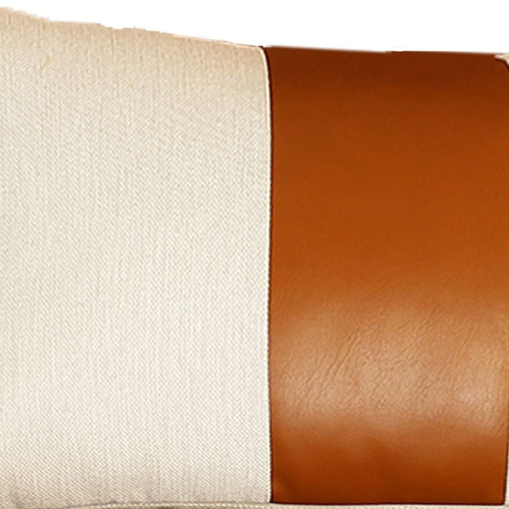Set Of Two 18" X 18" Brown and Ivory Faux Leather Zippered Pillow-4