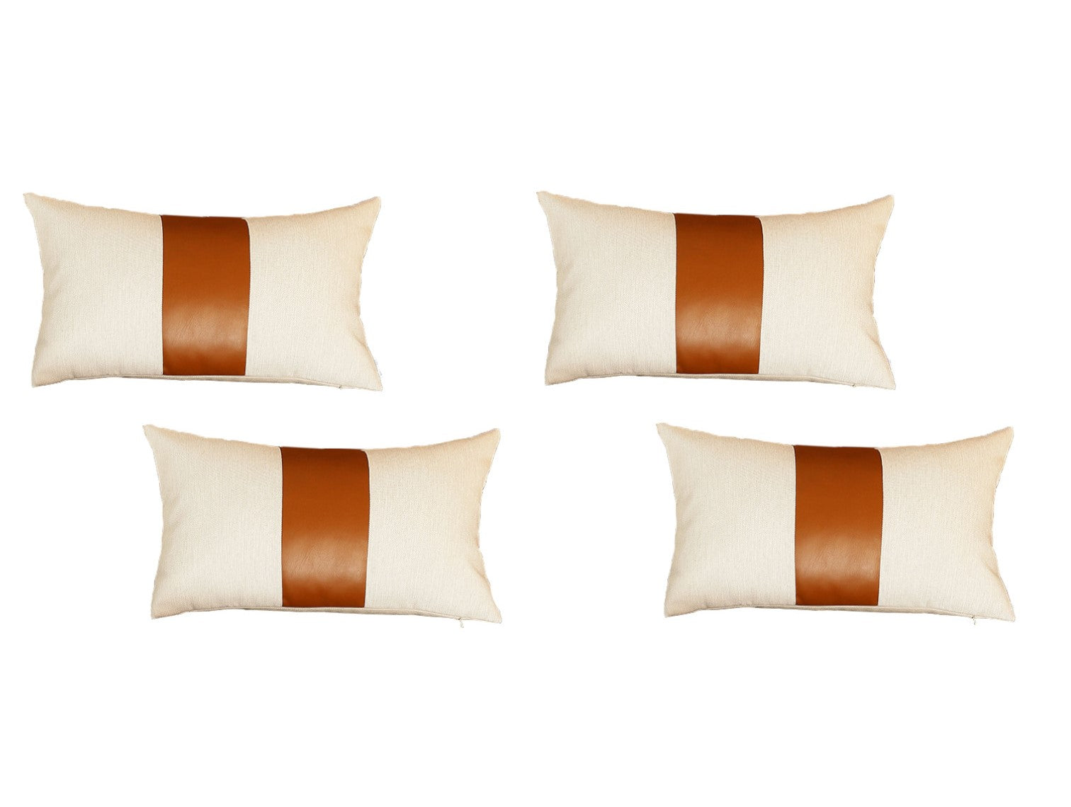 Set Of Four 18" X 18" Brown and Ivory Faux Leather Zippered Pillow-1