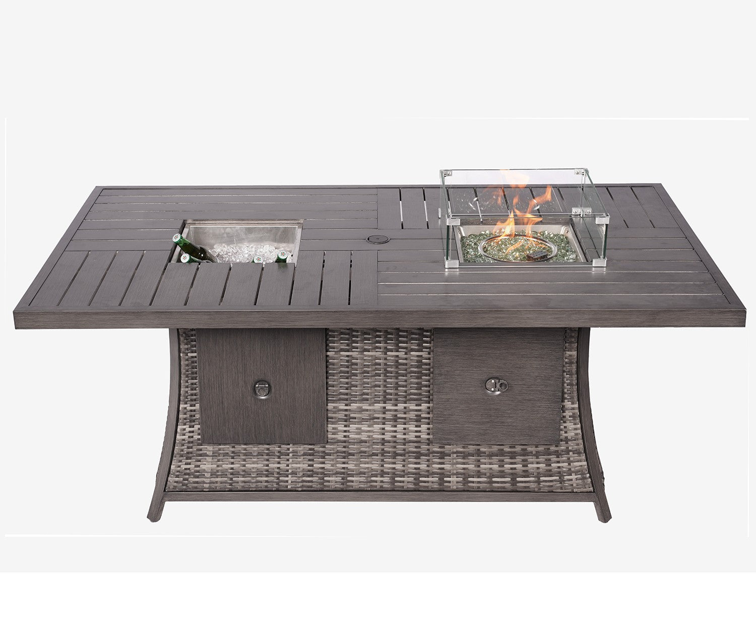 Gray Wicker Outdoor Gas Fire Pit Table with Ice Bucket-Outdoor Tables-DECOROLALA