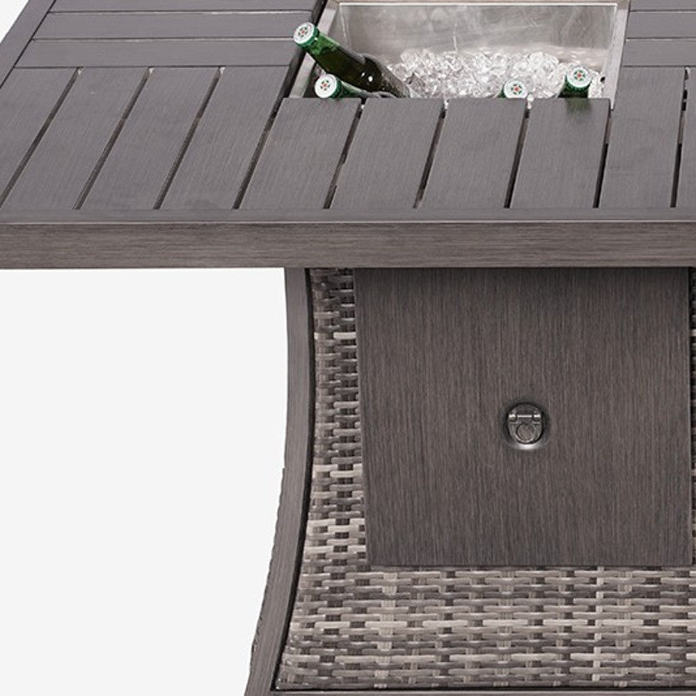 Gray Wicker Outdoor Gas Fire Pit Table with Ice Bucket-Outdoor Tables-DECOROLALA