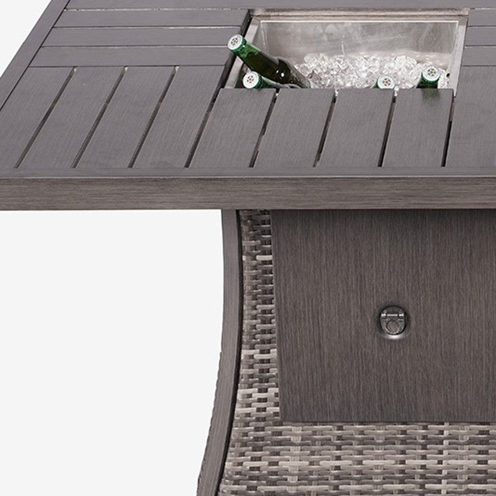 Gray Wicker Outdoor Gas Fire Pit Table with Ice Bucket-Outdoor Tables-DECOROLALA