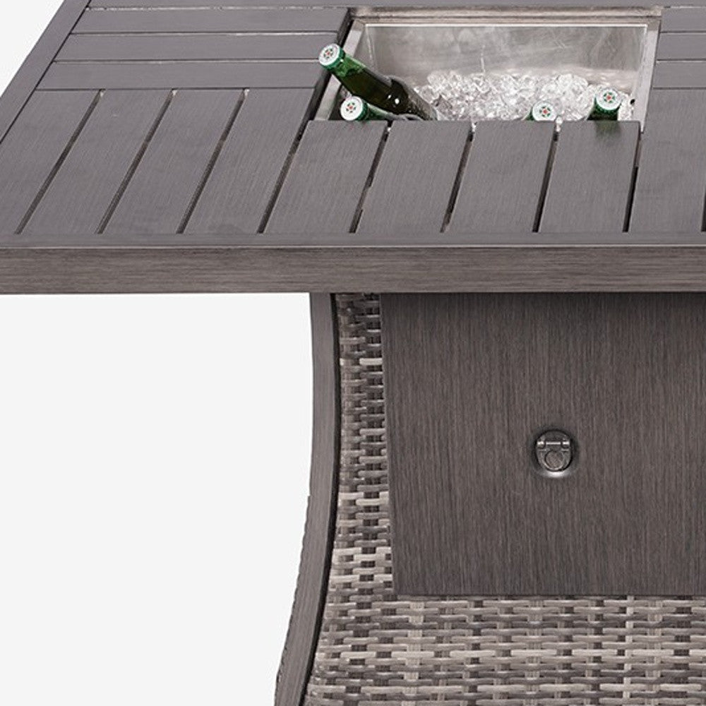 Gray Wicker Outdoor Gas Fire Pit Table with Ice Bucket-Outdoor Tables-DECOROLALA