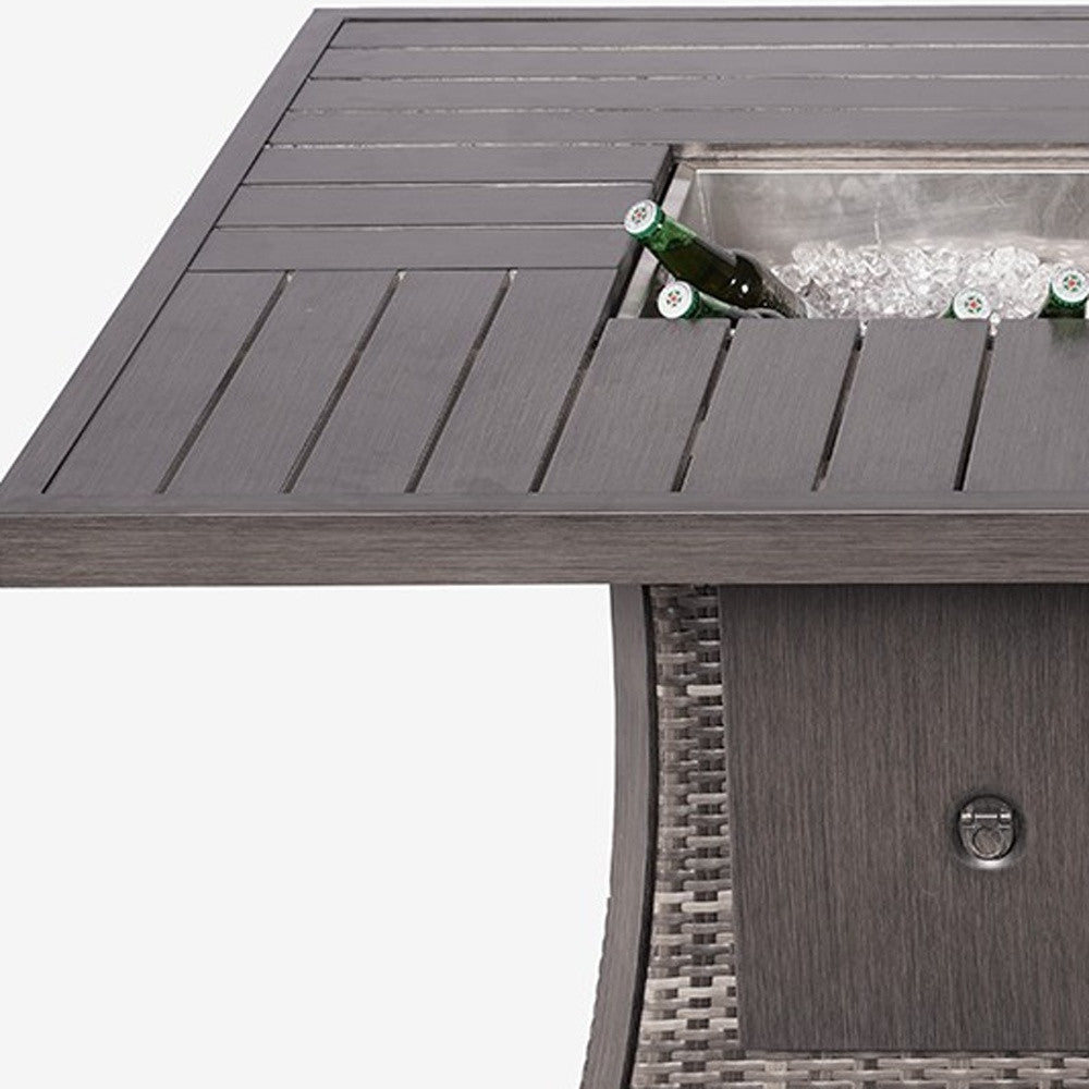 Gray Wicker Outdoor Gas Fire Pit Table with Ice Bucket-Outdoor Tables-DECOROLALA