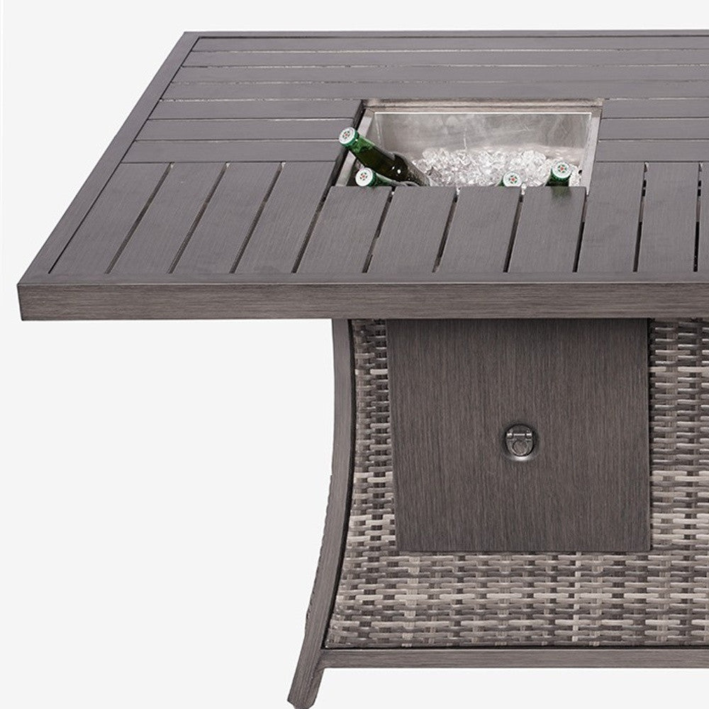 Gray Wicker Outdoor Gas Fire Pit Table with Ice Bucket-Outdoor Tables-DECOROLALA
