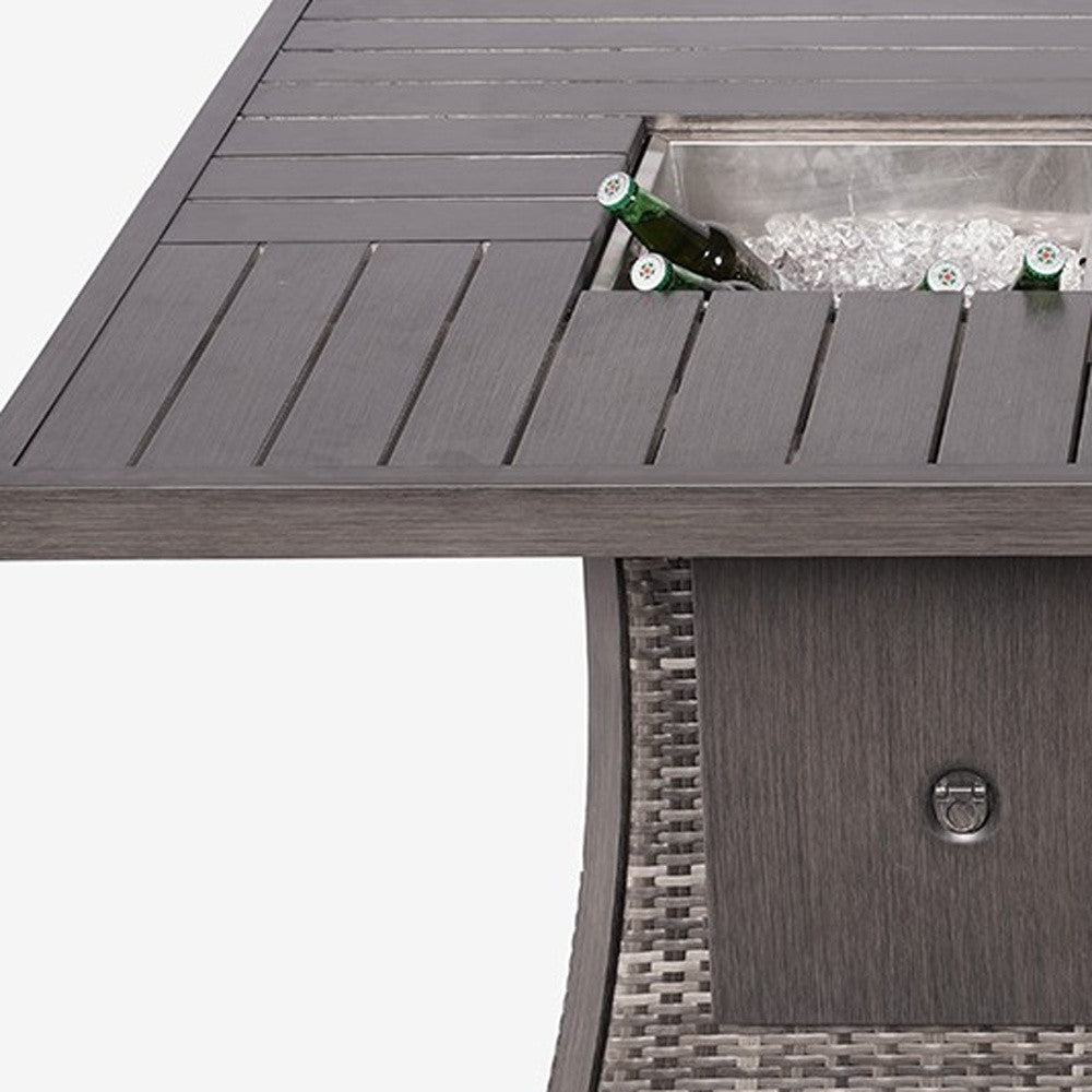 Gray Wicker Outdoor Gas Fire Pit Table with Ice Bucket-Outdoor Tables-DECOROLALA