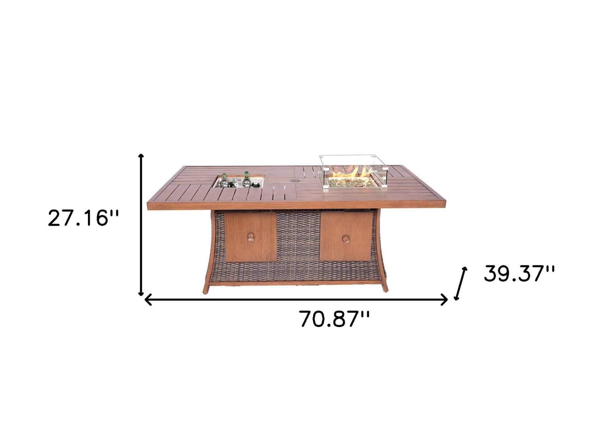 Brown Wicker Outdoor Gas Fire Pit Table with Ice Bucket-Outdoor Tables-DECOROLALA