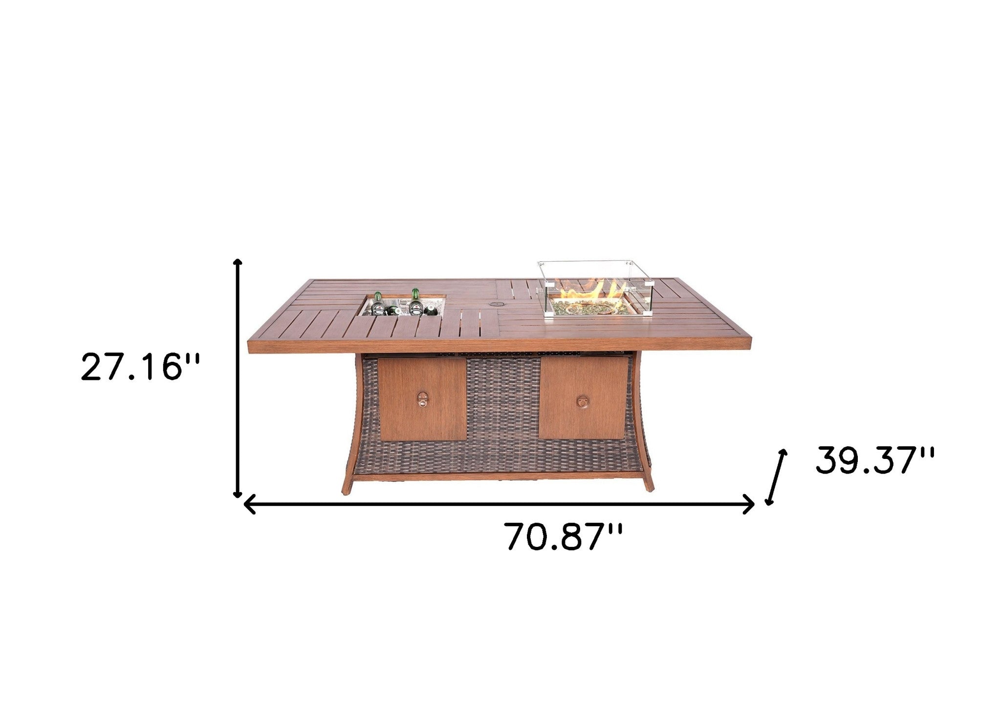 Brown Wicker Outdoor Gas Fire Pit Table with Ice Bucket-Outdoor Tables-DECOROLALA