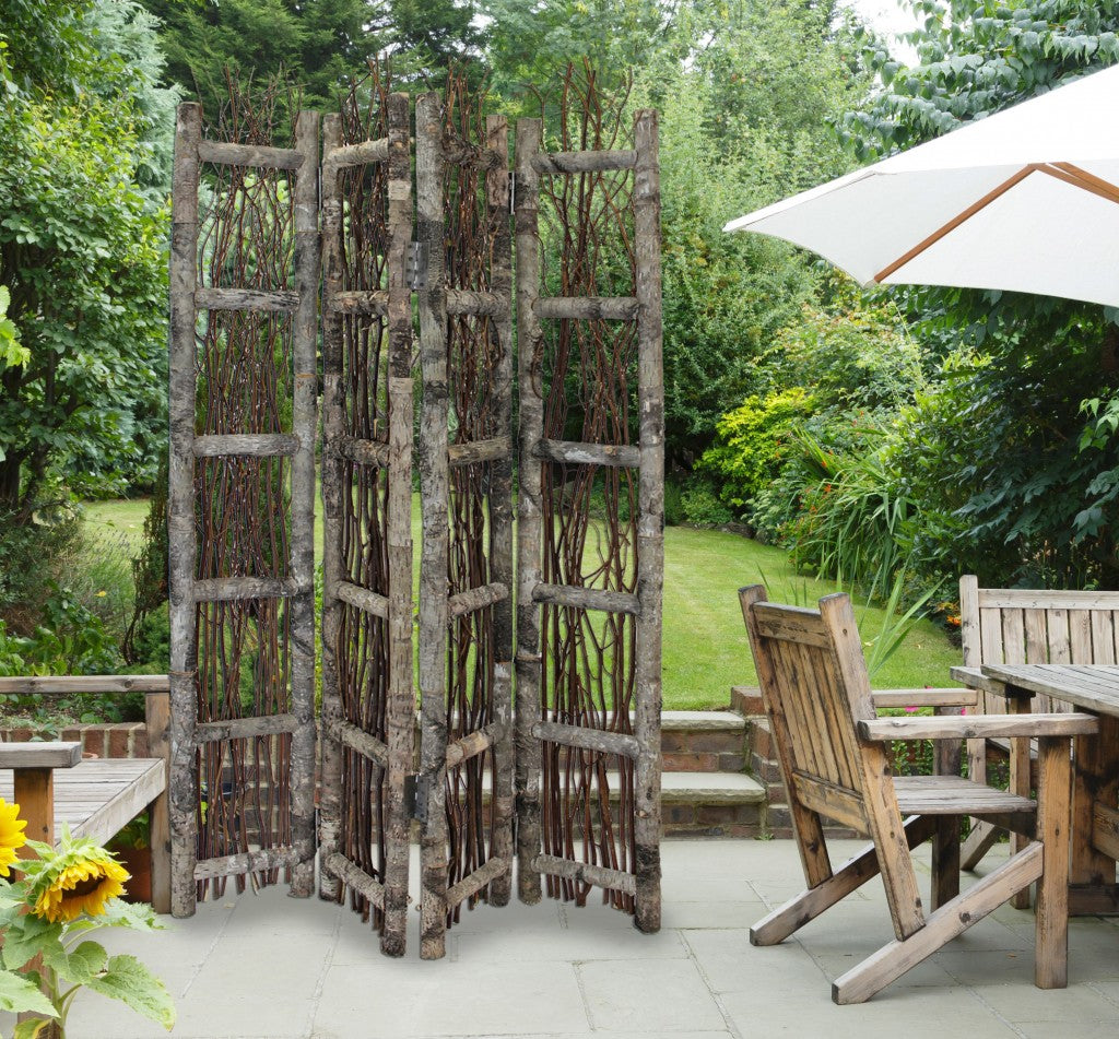 Earthy Birch and Twig Four Panel Room Divider Screen-Room Dividers-DECOROLALA
