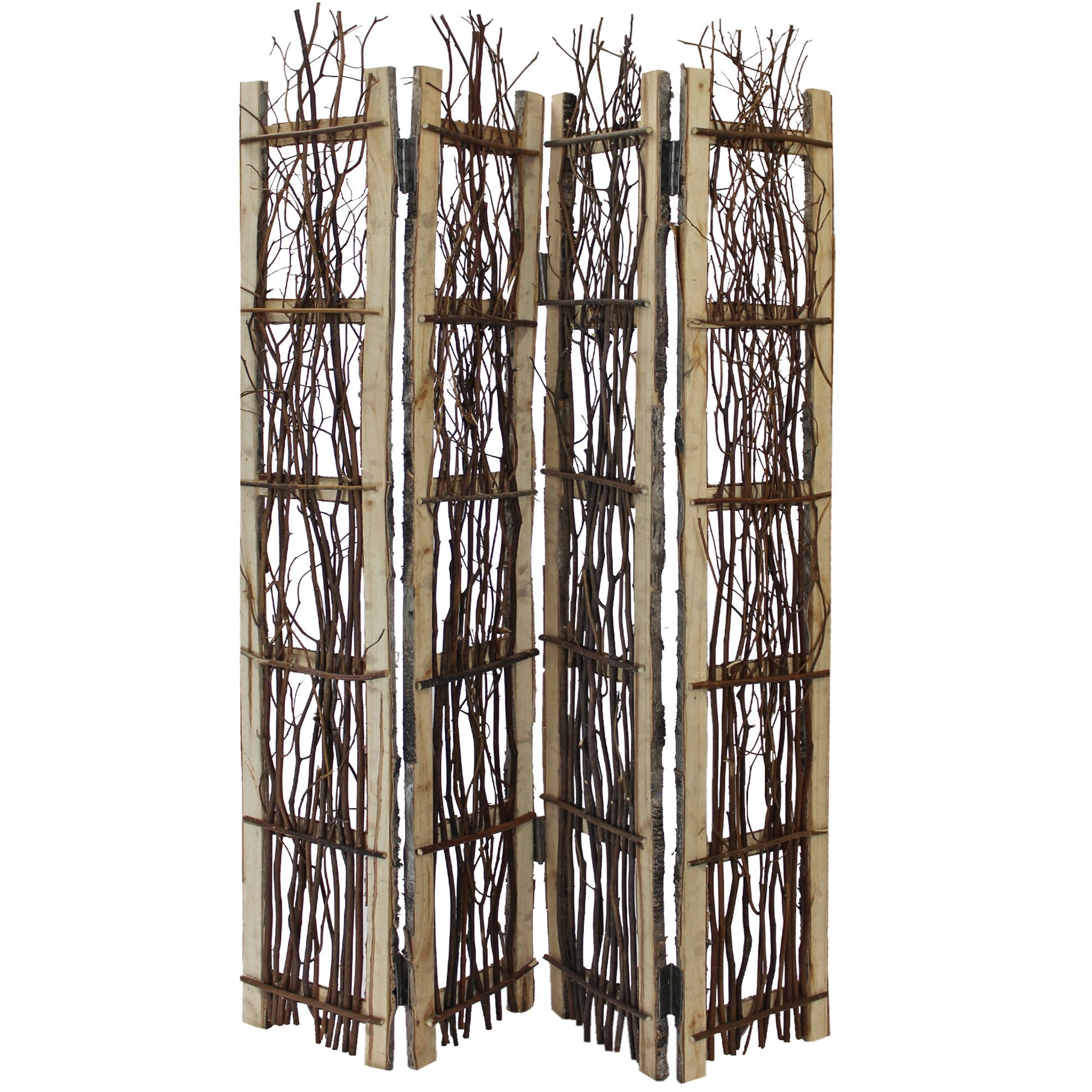 Earthy Birch and Twig Four Panel Room Divider Screen-Room Dividers-DECOROLALA