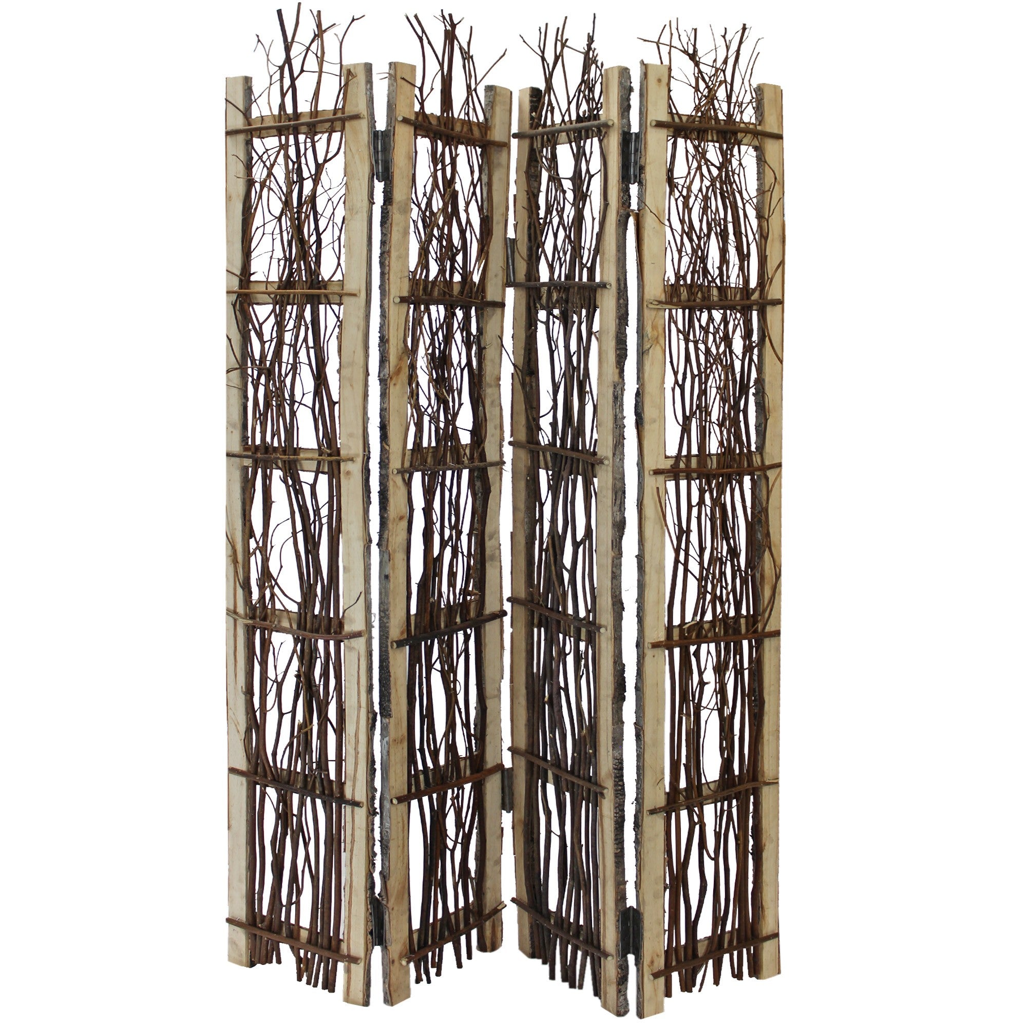 Earthy Birch and Twig Four Panel Room Divider Screen-Room Dividers-DECOROLALA