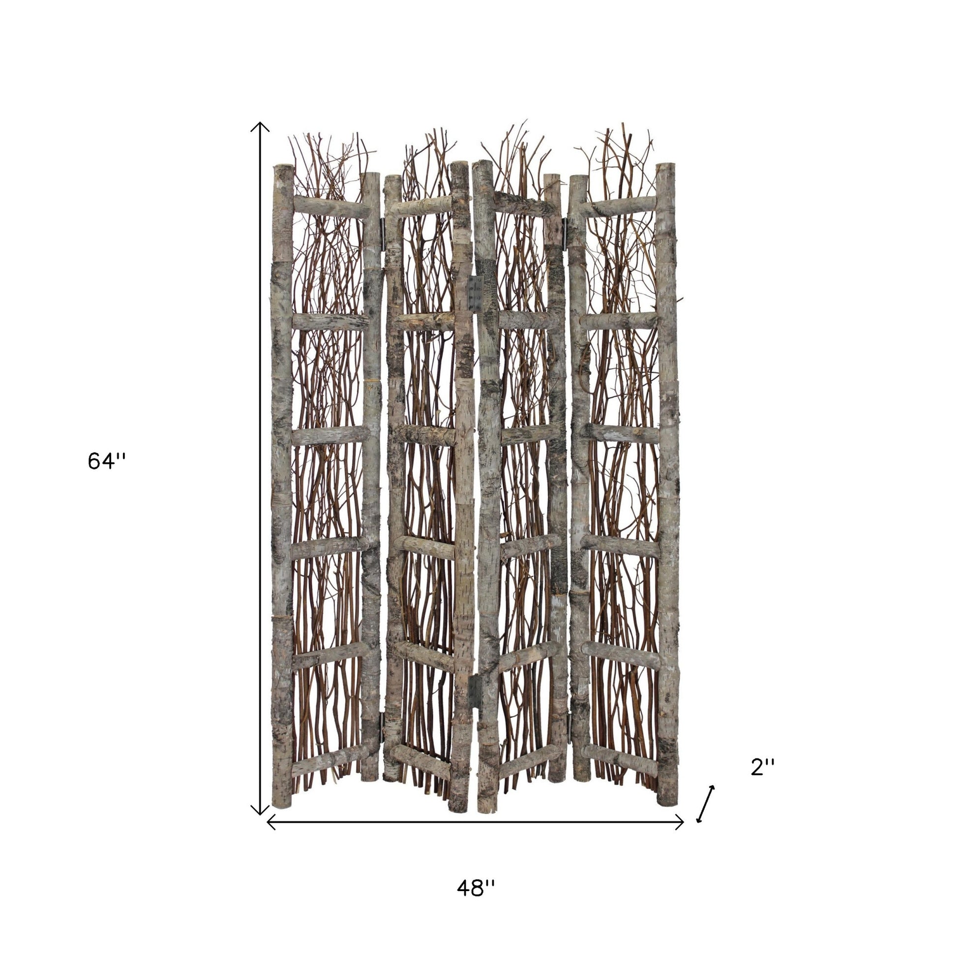 Earthy Birch and Twig Four Panel Room Divider Screen-Room Dividers-DECOROLALA