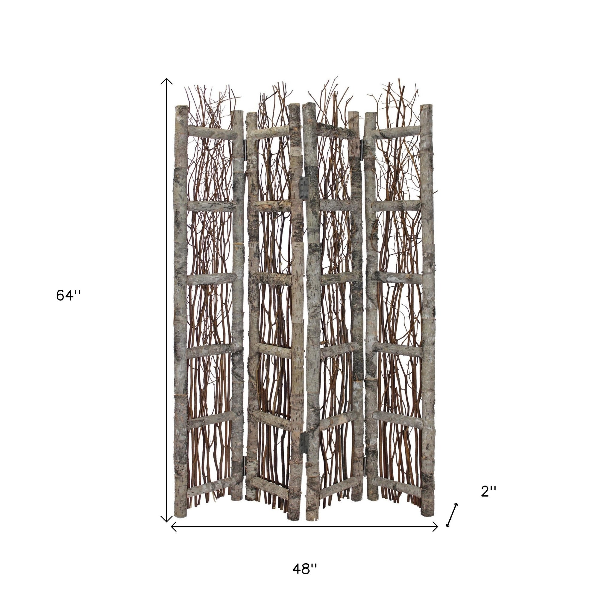Earthy Birch and Twig Four Panel Room Divider Screen-Room Dividers-DECOROLALA