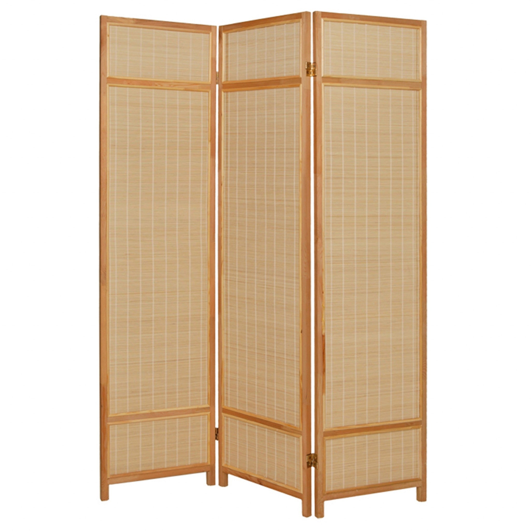 Natural Brown Bamboo Three Panel Room Divider Screen-Room Dividers-DECOROLALA