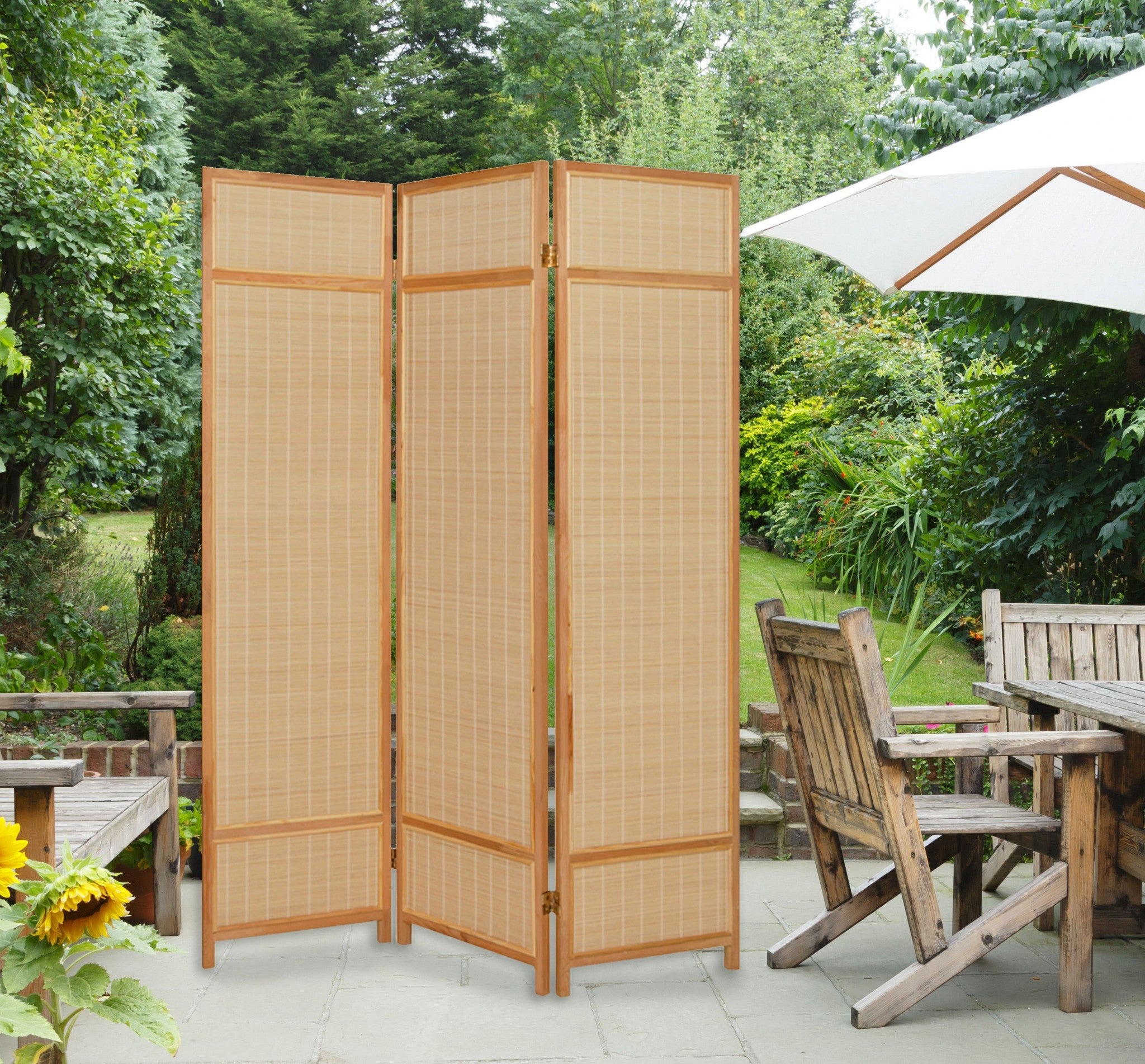 Natural Brown Bamboo Three Panel Room Divider Screen-Room Dividers-DECOROLALA