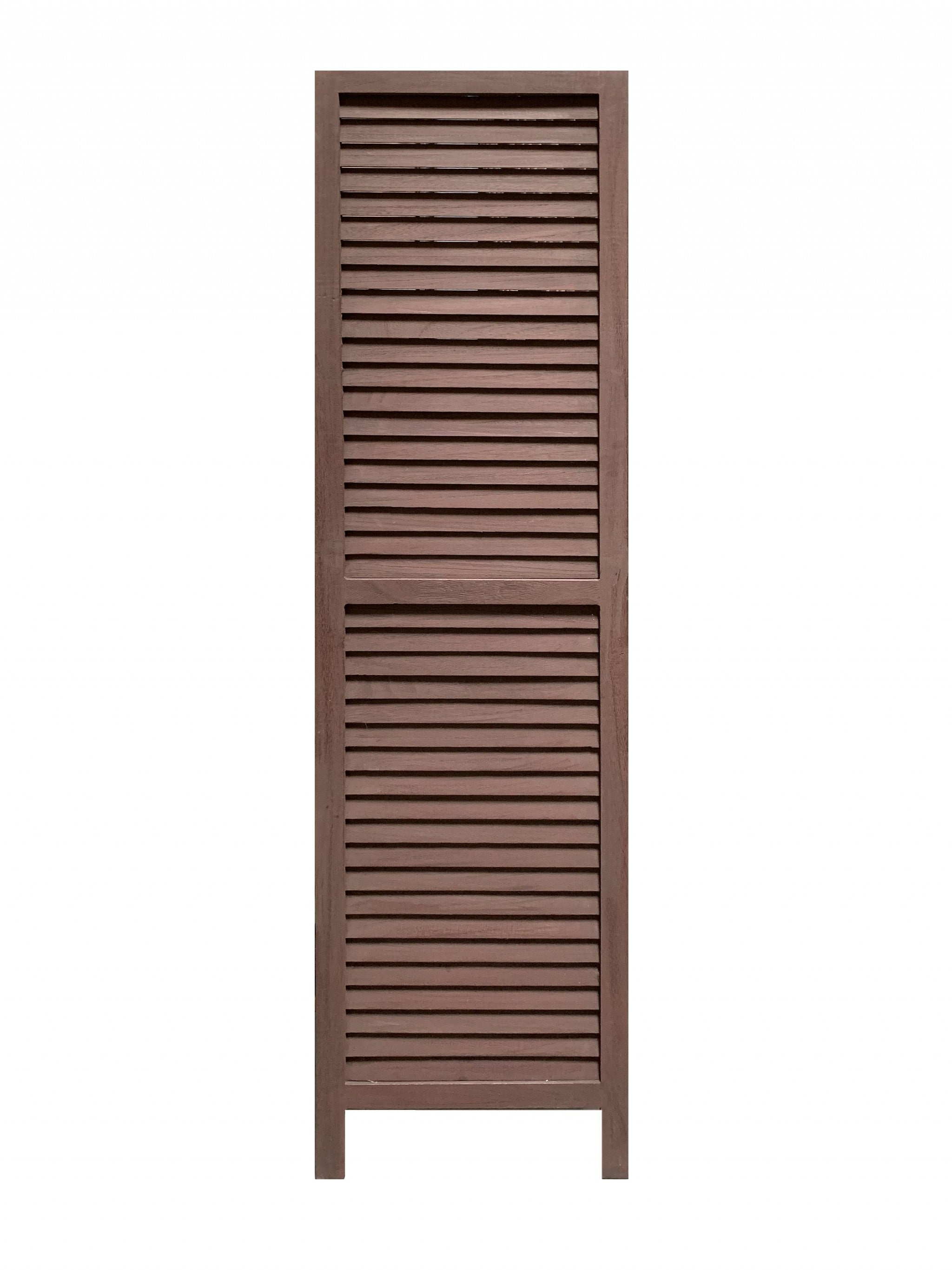 Stylish Three Panel Washed Brown Shutter Divider Screen-Room Dividers-DECOROLALA