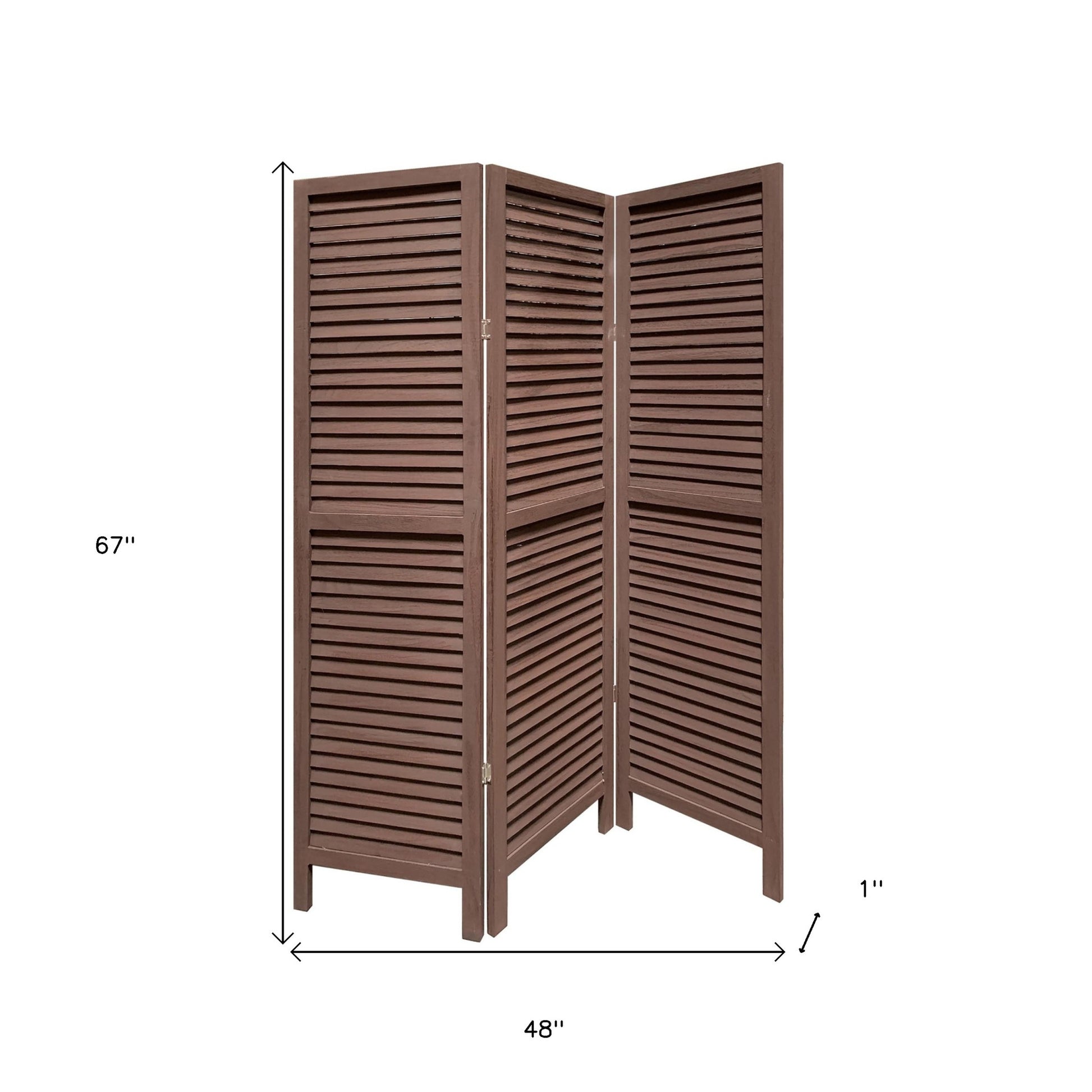 Stylish Three Panel Washed Brown Shutter Divider Screen-Room Dividers-DECOROLALA