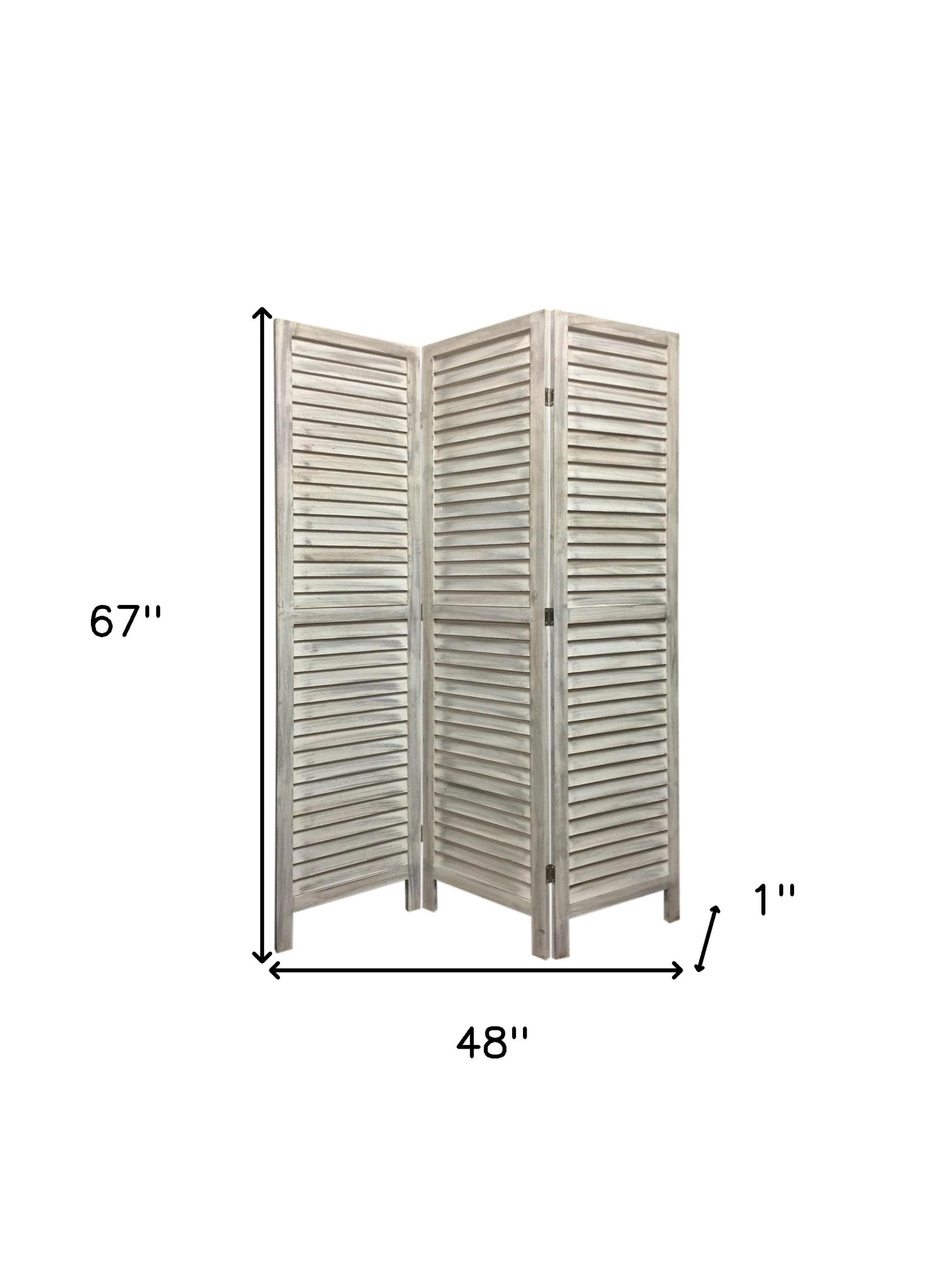 Stylish Three Panel Washed White Shutter Divider Screen-Room Dividers-DECOROLALA