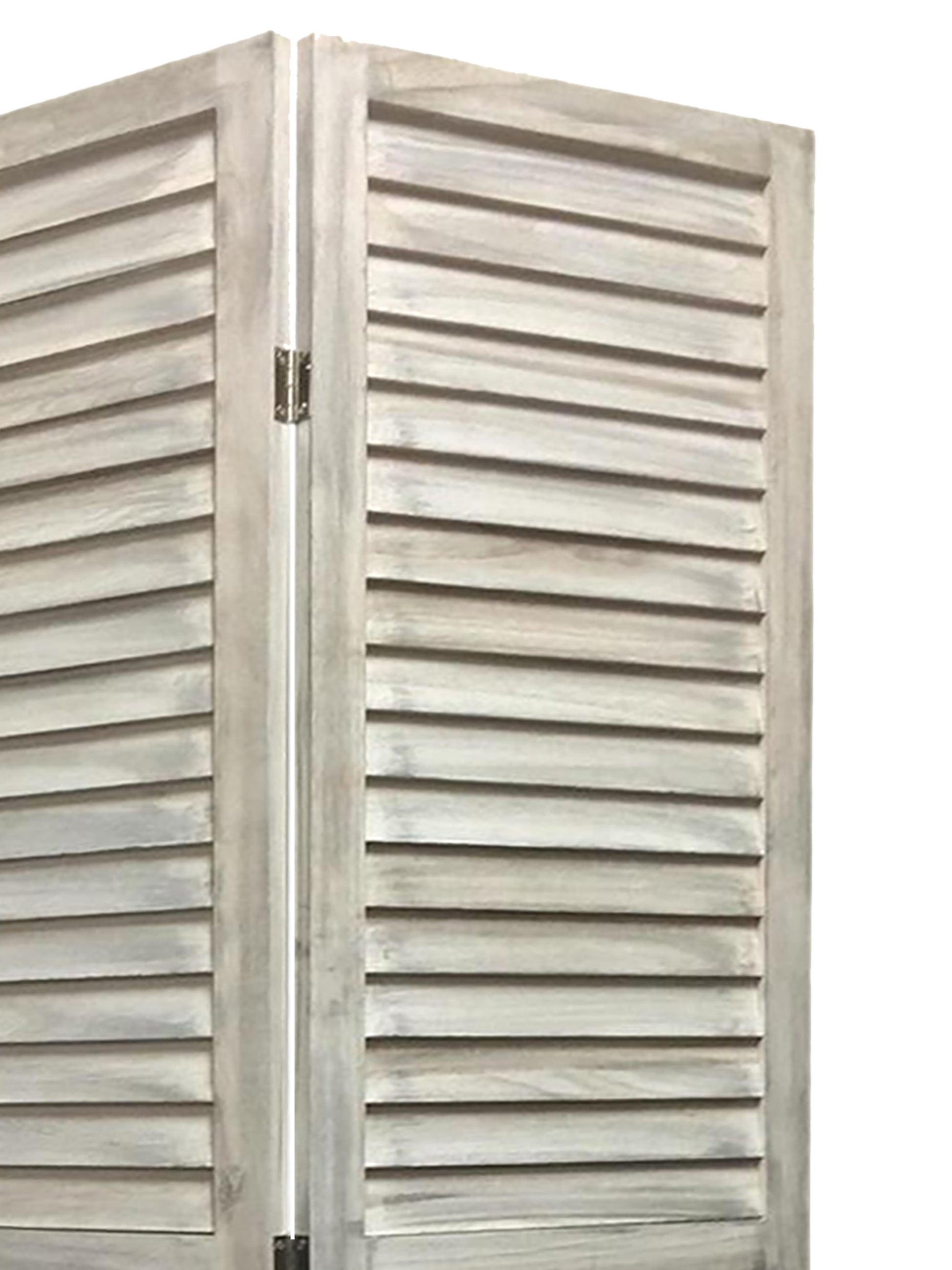 Stylish Three Panel Washed White Shutter Divider Screen-Room Dividers-DECOROLALA