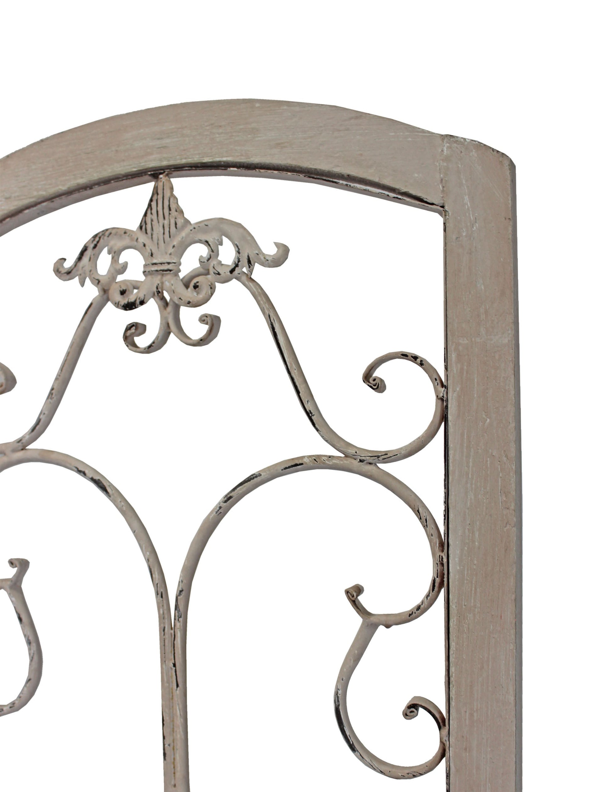 Romantic Whitewashed Scroll Three Panel Room Divider Screen-Room Dividers-DECOROLALA