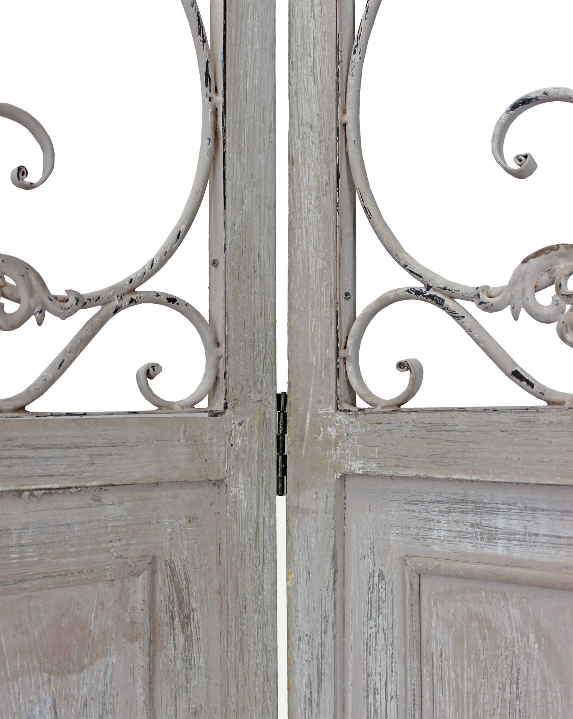 Romantic Whitewashed Scroll Three Panel Room Divider Screen-Room Dividers-DECOROLALA