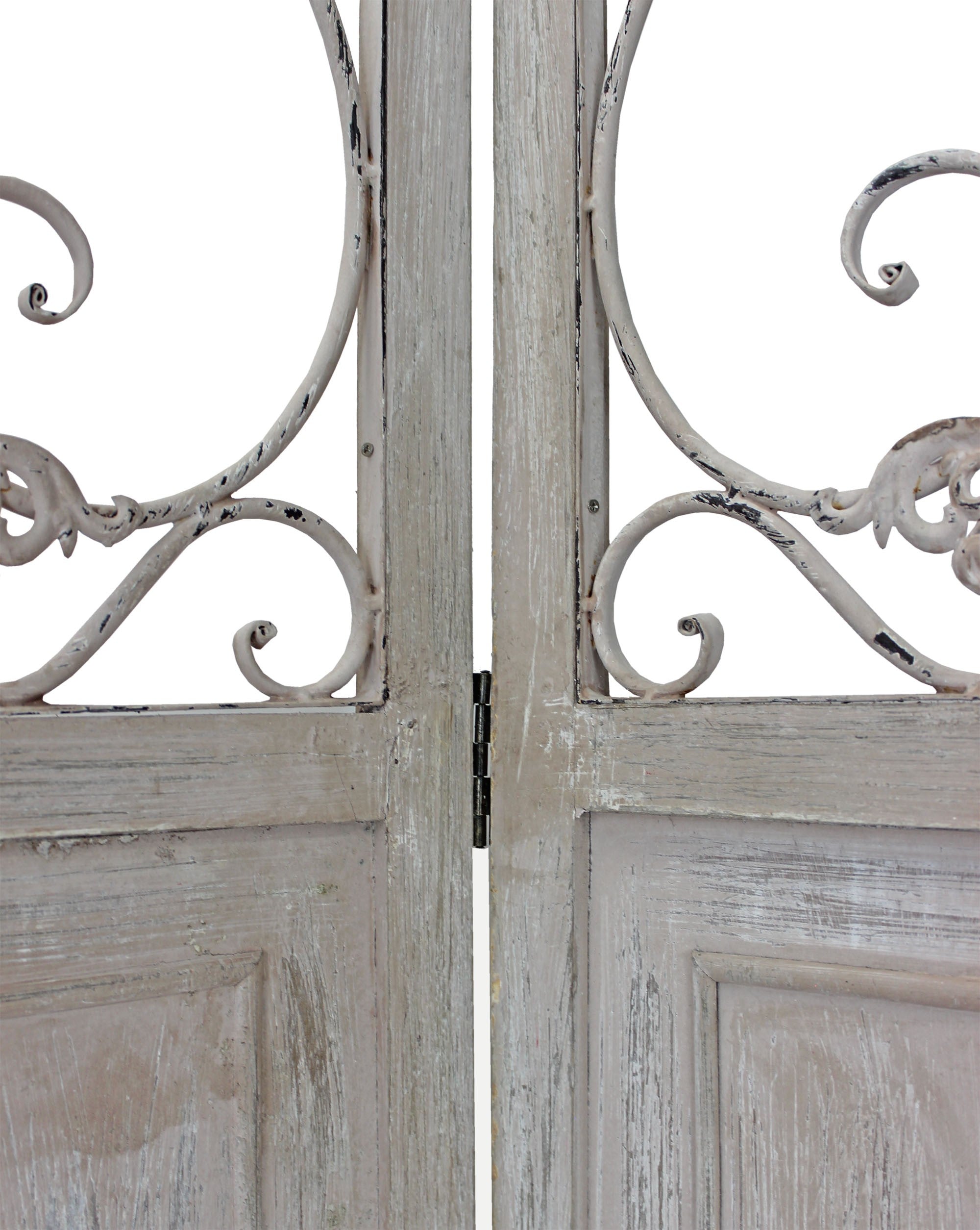 Romantic Whitewashed Scroll Three Panel Room Divider Screen-Room Dividers-DECOROLALA