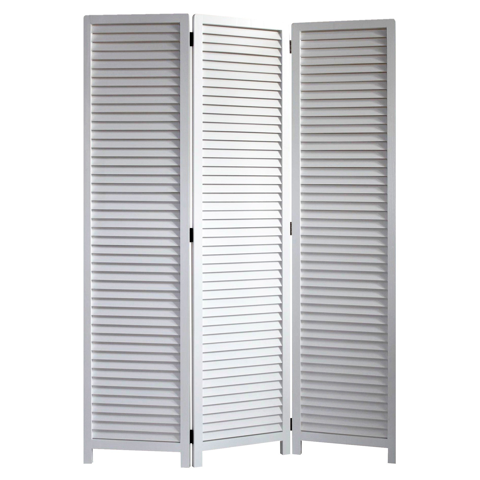 White Louvered Three Panel Room Divider Screen-Room Dividers-DECOROLALA