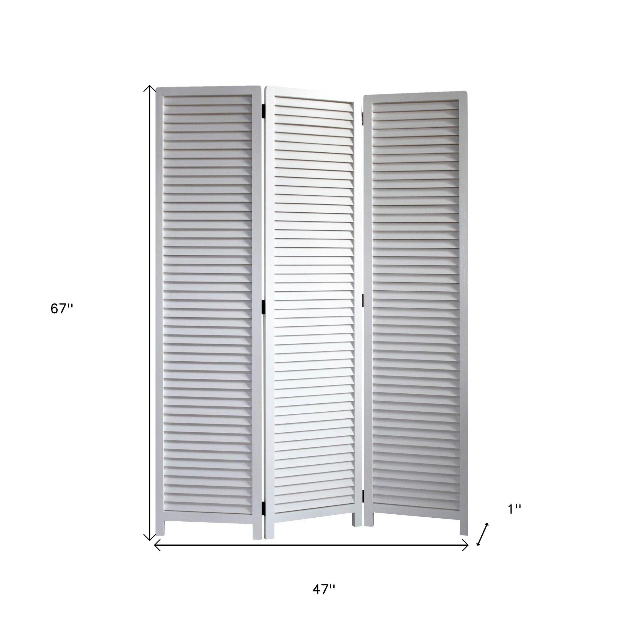 White Louvered Three Panel Room Divider Screen-Room Dividers-DECOROLALA